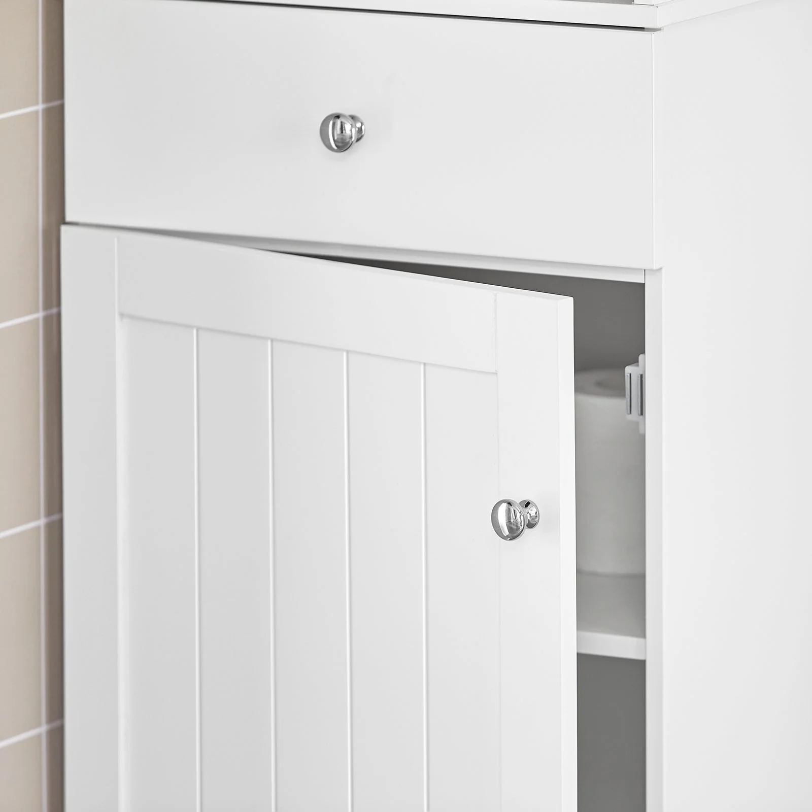 SoBuy BZR17-W Badkamerkast Hoge kast voor in de badkamer Badkamermeubel Opbergruimte Wit - Image 8