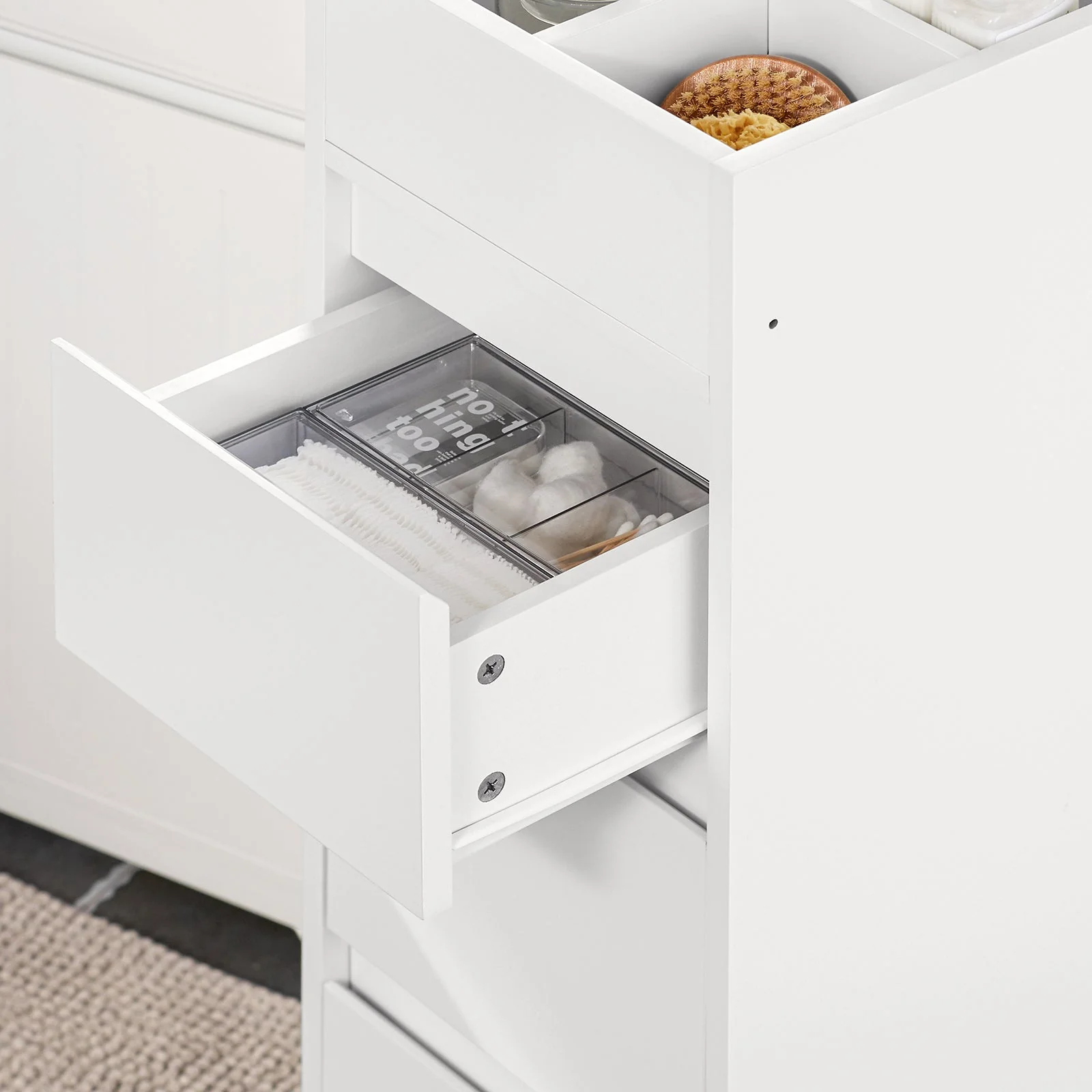 SoBuy BZR29-W Badkamerkast Badkamermeubel Kolomkasten met 3 Lades 1 Handdoekstang en 4 Vakken - Image 8