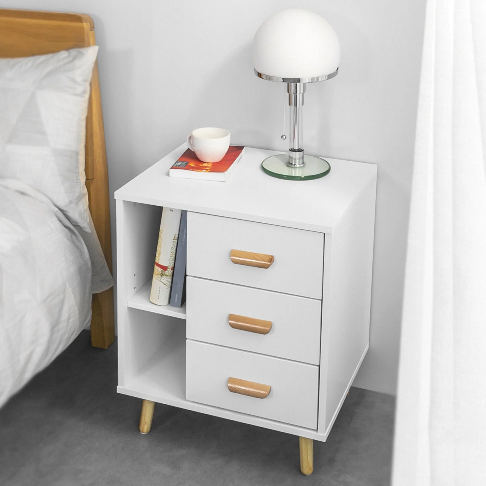 SoBuy FBT95-W Side Table End of Sofa Nachtkastje Nachtkastje met 3 lades en 2 opbergplanken - Image 4
