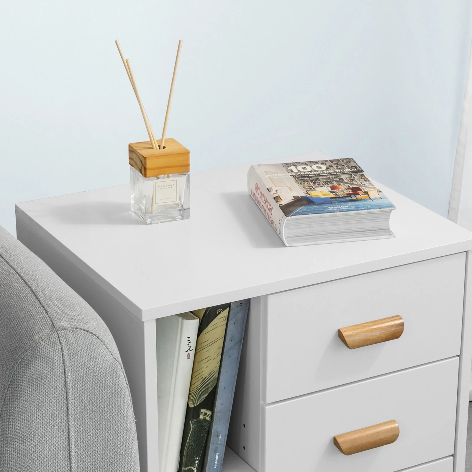 SoBuy FBT95-W Side Table End of Sofa Nachtkastje Nachtkastje met 3 lades en 2 opbergplanken - Image 6