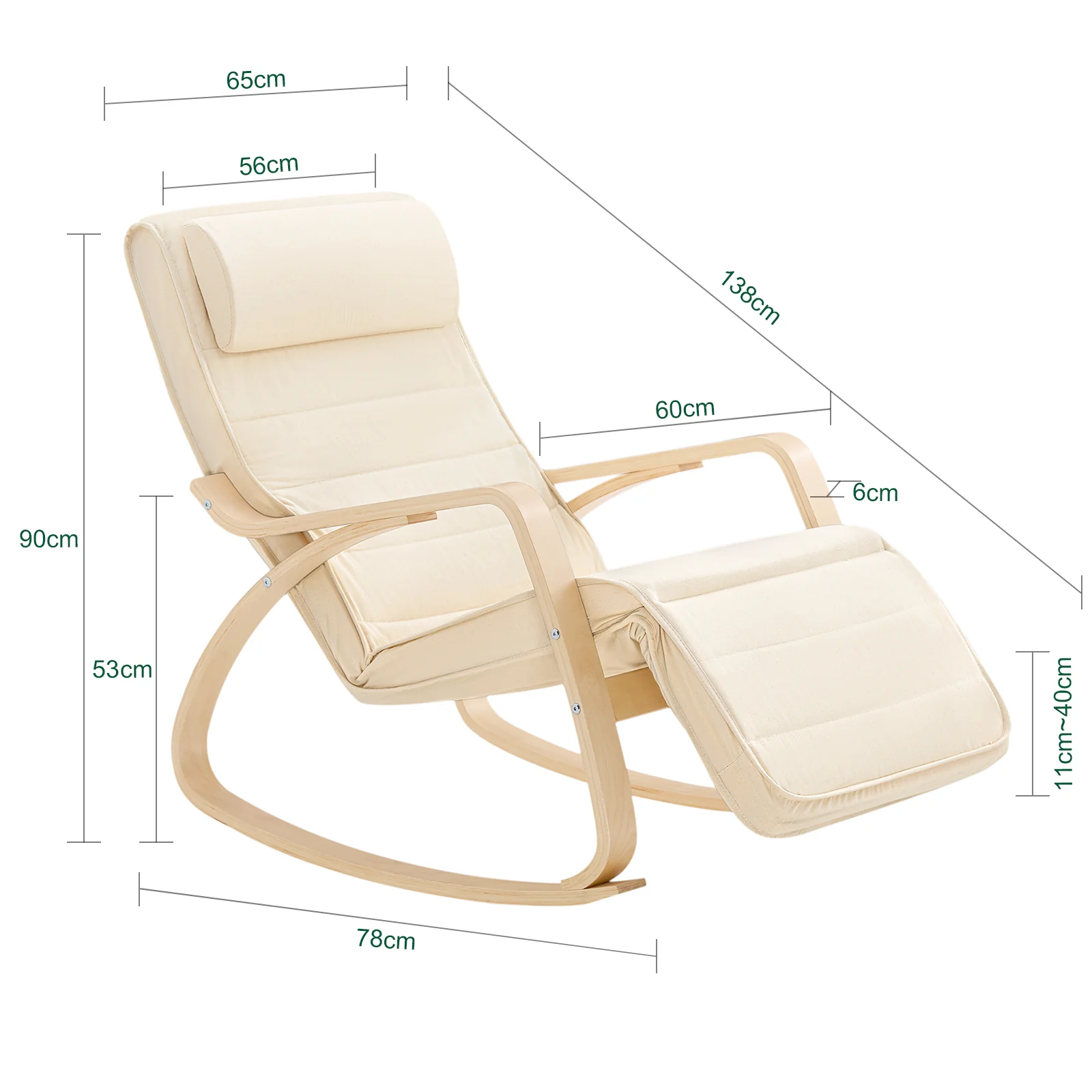 Pre-order SoBuy FST16-W Schommelstoel met Verstelbare Voetensteun | Comfortabel | Verstelbaar - Image 4