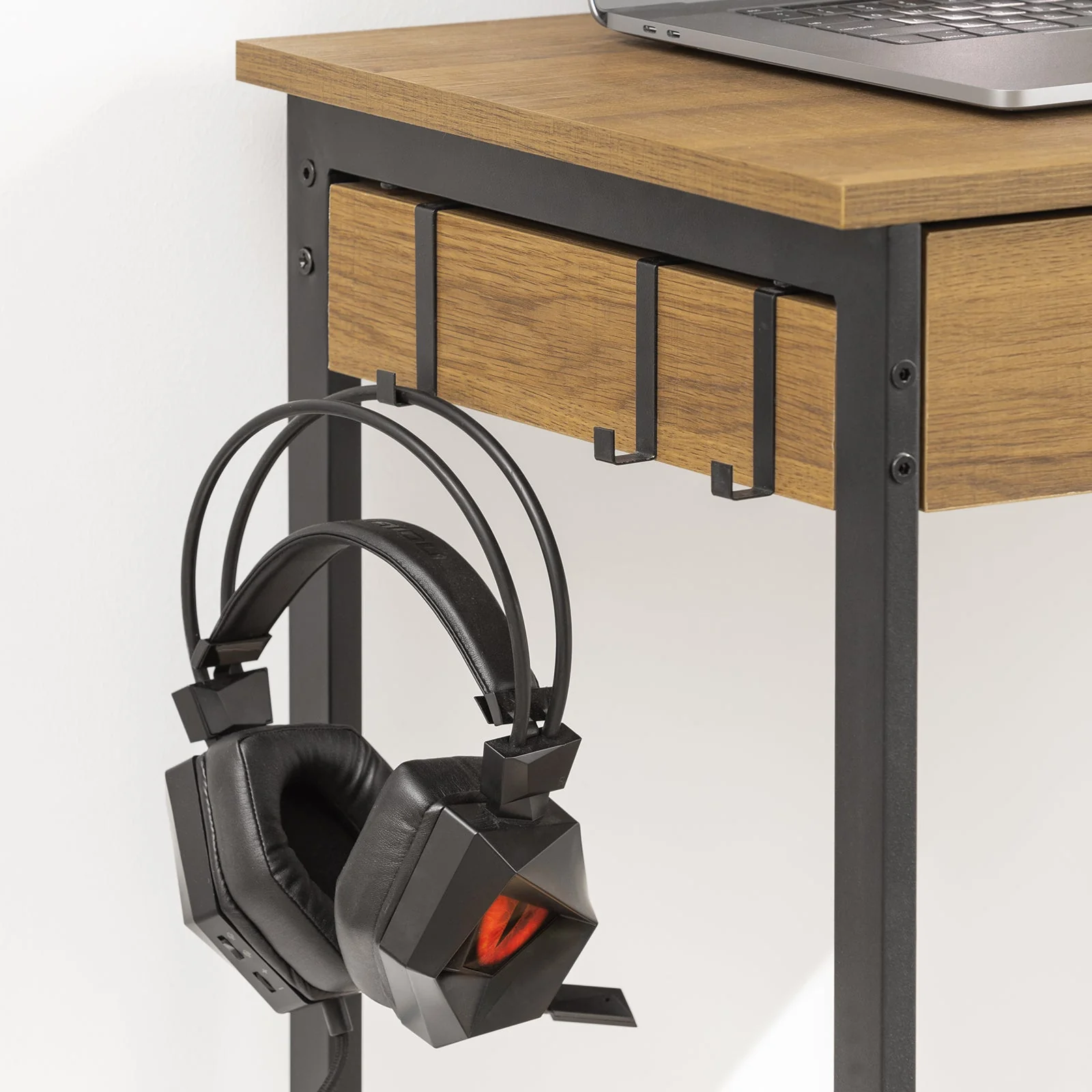 SoBuy FWT43-N Compact Bureau met Lade en Haken – Multifunctioneel Computerbureau met Opbergrekken, Natuurlijke Houtkleur 60x40x77cm - Image 5