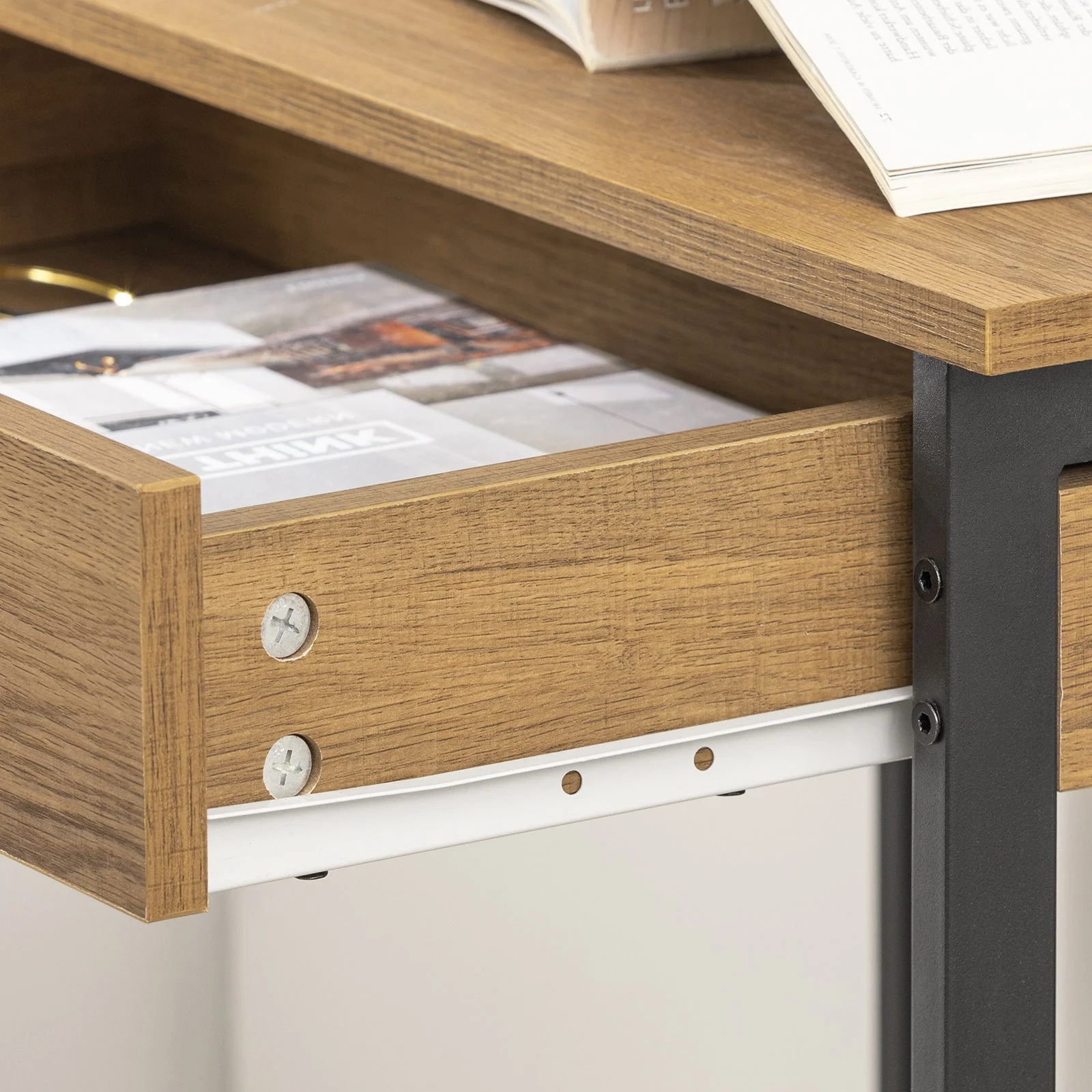 SoBuy FWT43-N Compact Bureau met Lade en Haken – Multifunctioneel Computerbureau met Opbergrekken, Natuurlijke Houtkleur 60x40x77cm - Image 7
