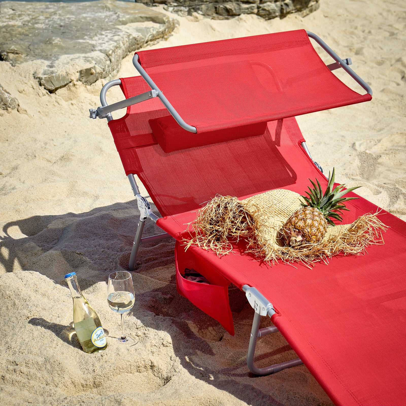 SoBuy Set van 2 Opvouwbare Ligstoelen, Verstelbare Lounge Stoelen met Luifel & 4 Standen - UV-Beschermende Zonnekap, Voor Zwembad, Camping en Buitenleven,Rood, OGS48-Rx2 - Image 10