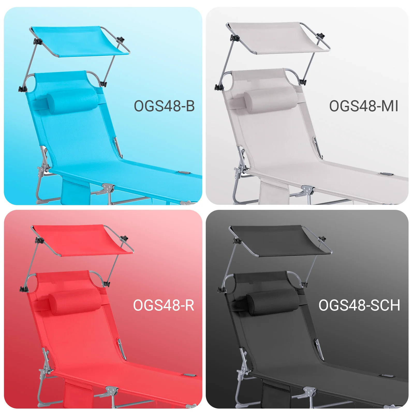 SoBuy Set van 2 Opvouwbare Ligstoelen, Verstelbare Lounge Stoelen met Luifel & 4 Standen - UV-Beschermende Zonnekap, Voor Zwembad, Camping en Buitenleven,Rood, OGS48-Rx2 - Image 12