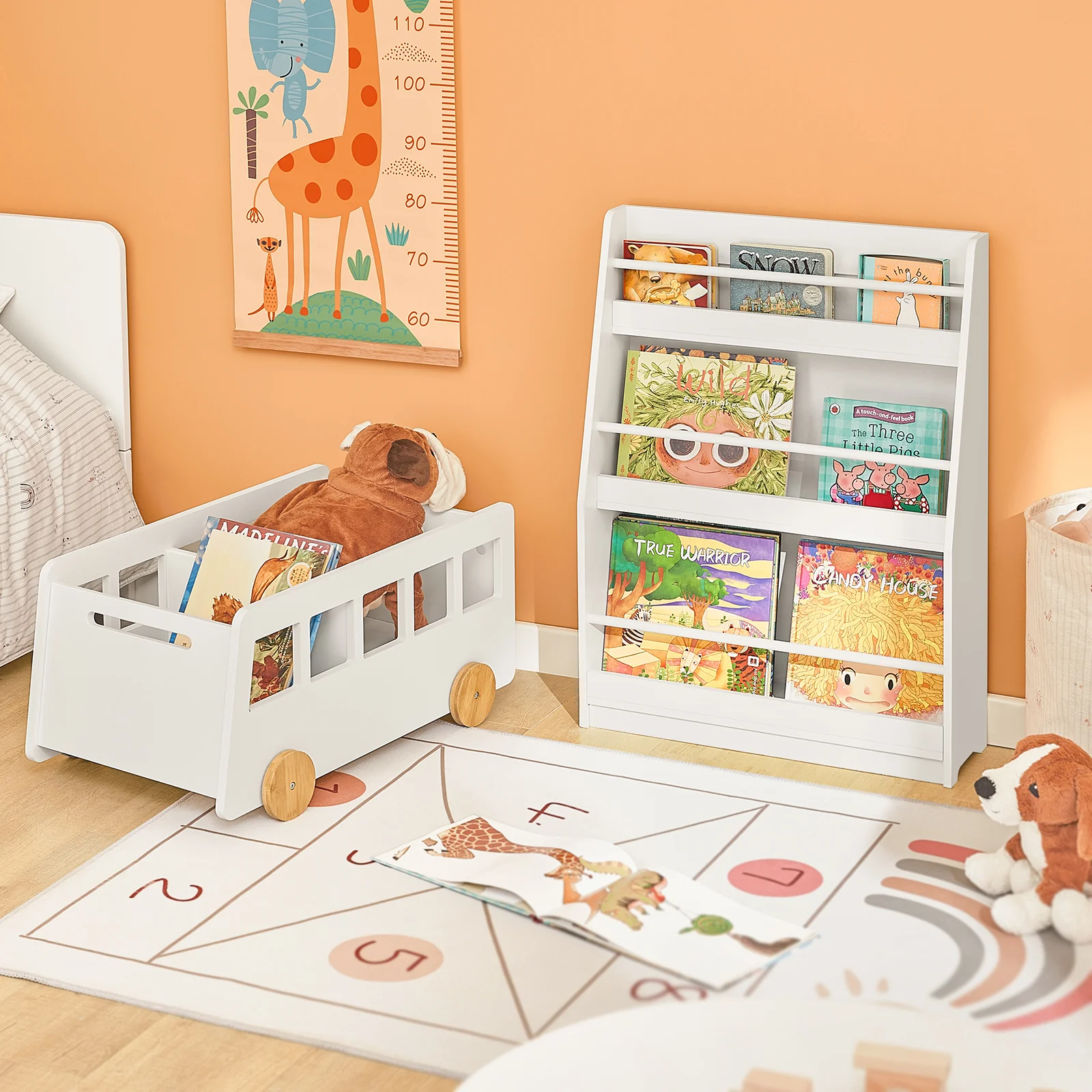 SoBuy KMB45-W Kinderplank, Boekenplank Opbergplank met 4 Planken voor Boeken en Decoratie - Image 3