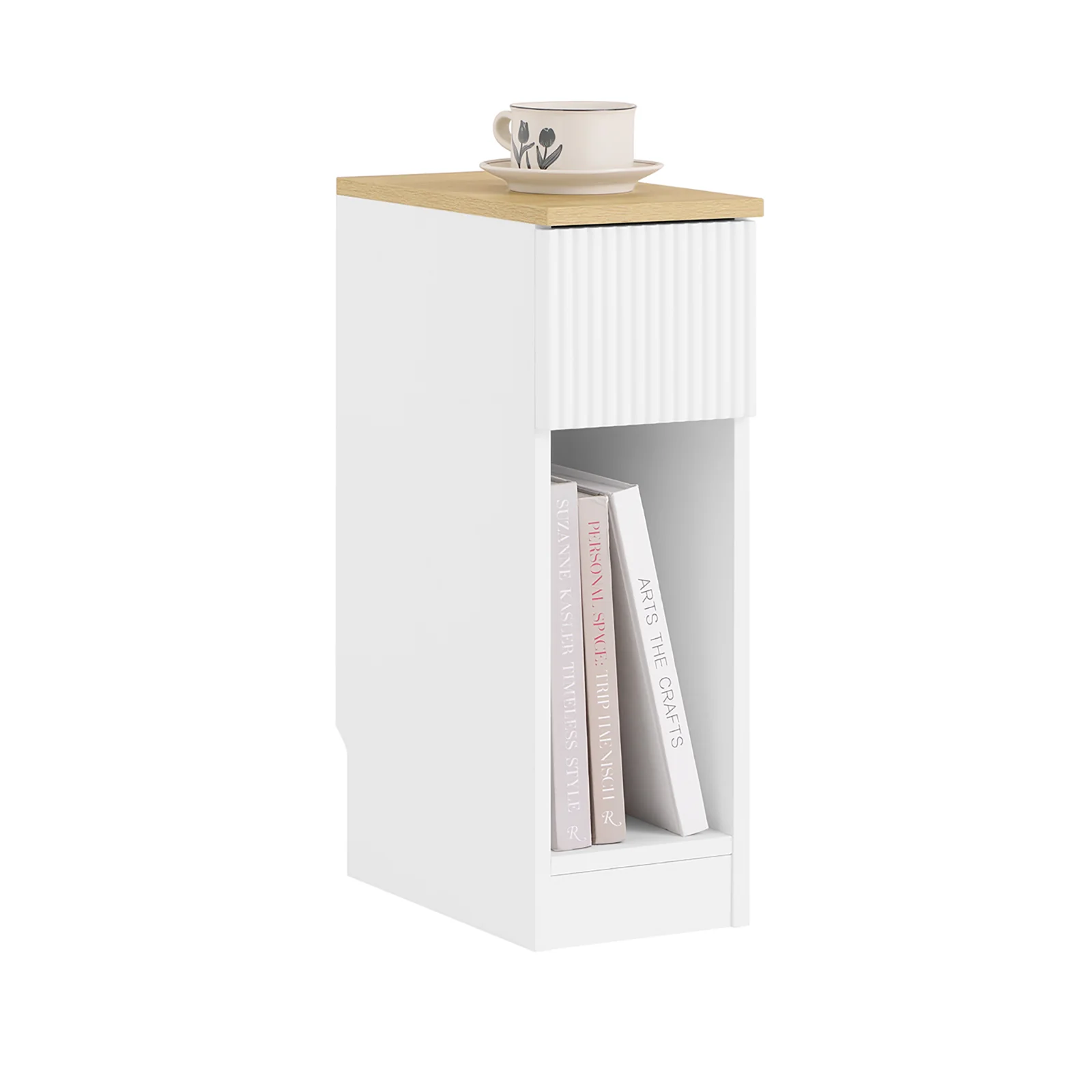 SoBuy FBT111-W Smalle en Fijne Nachtkastje met Lade en Plank – Nachtkastje voor Bed of Sofa – Opbergruimte voor Slaapkamer of Woonkamer, Wit L20 x B35 x H60 cm