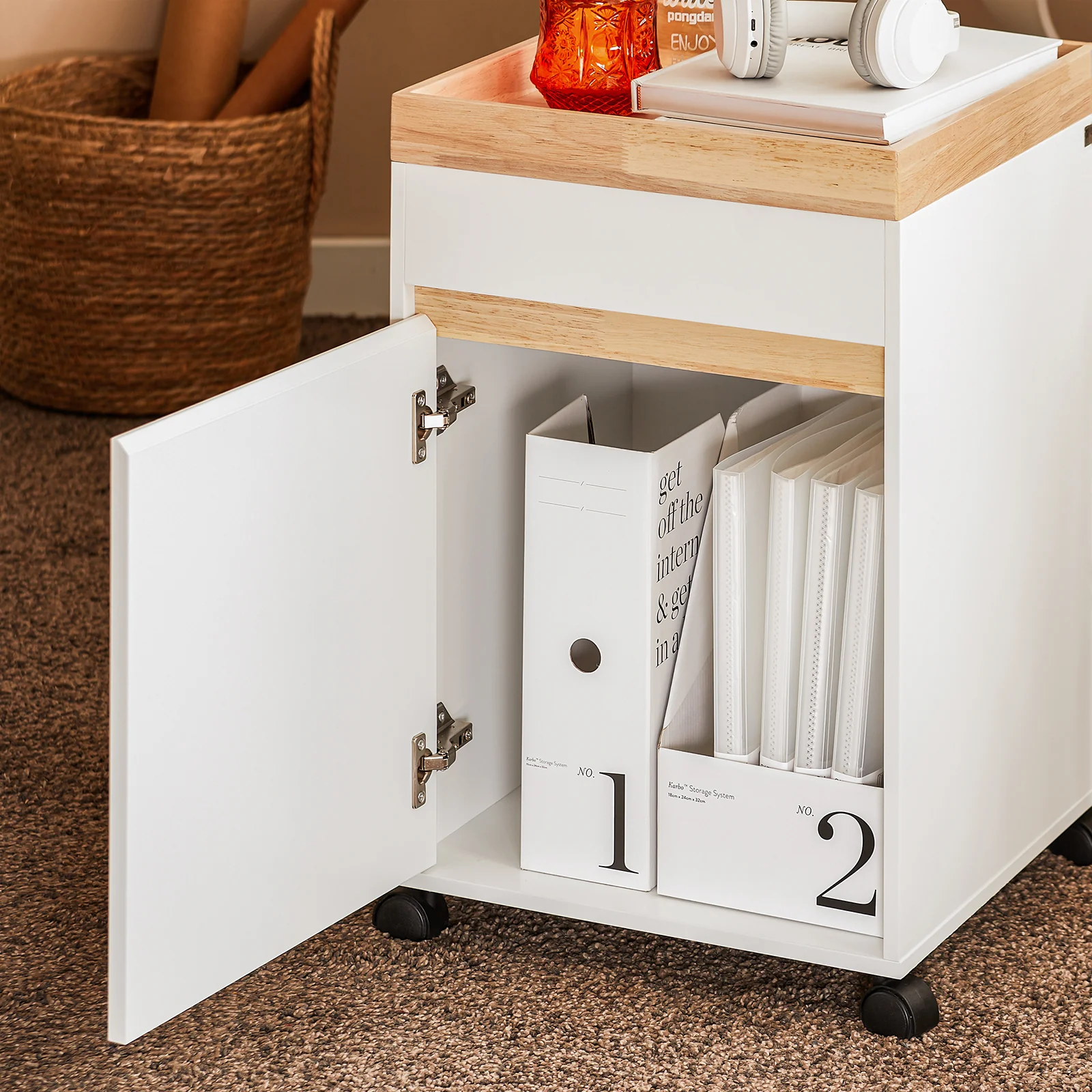 SoBuy ASK03-W Rolcontainer Bureau Trolley Kantoorcontainer Bijzetwagen Bijzettafel Druktafel met Wielen Printer Stand - Image 9