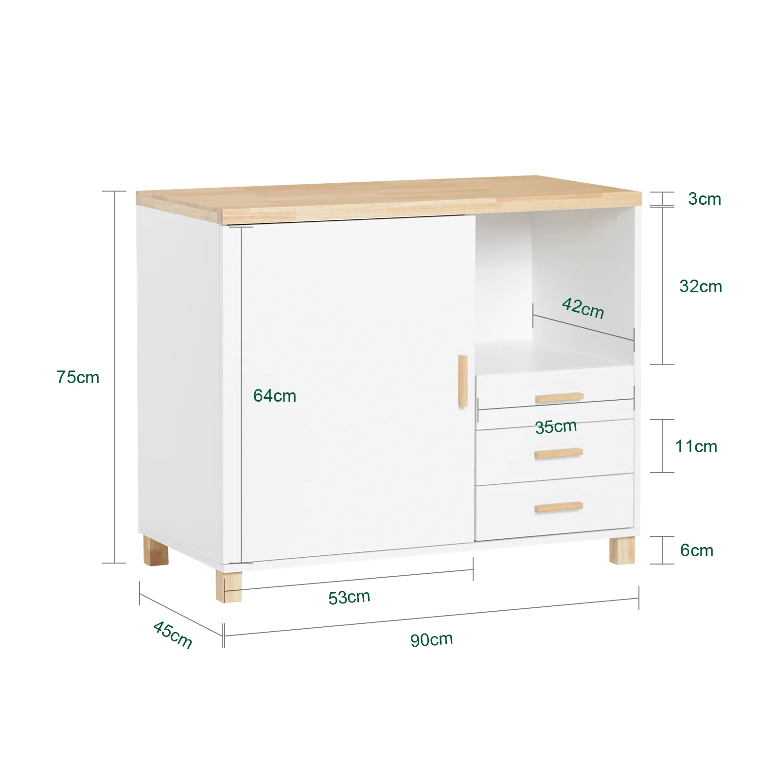 SoBuy ASK07-WN Bureau Ladekast met 3 Lades & Open Opbergvak – Printerstandaard en Bureau Opbergkast, Wit/Naturel 90x45x75 cm - Image 5