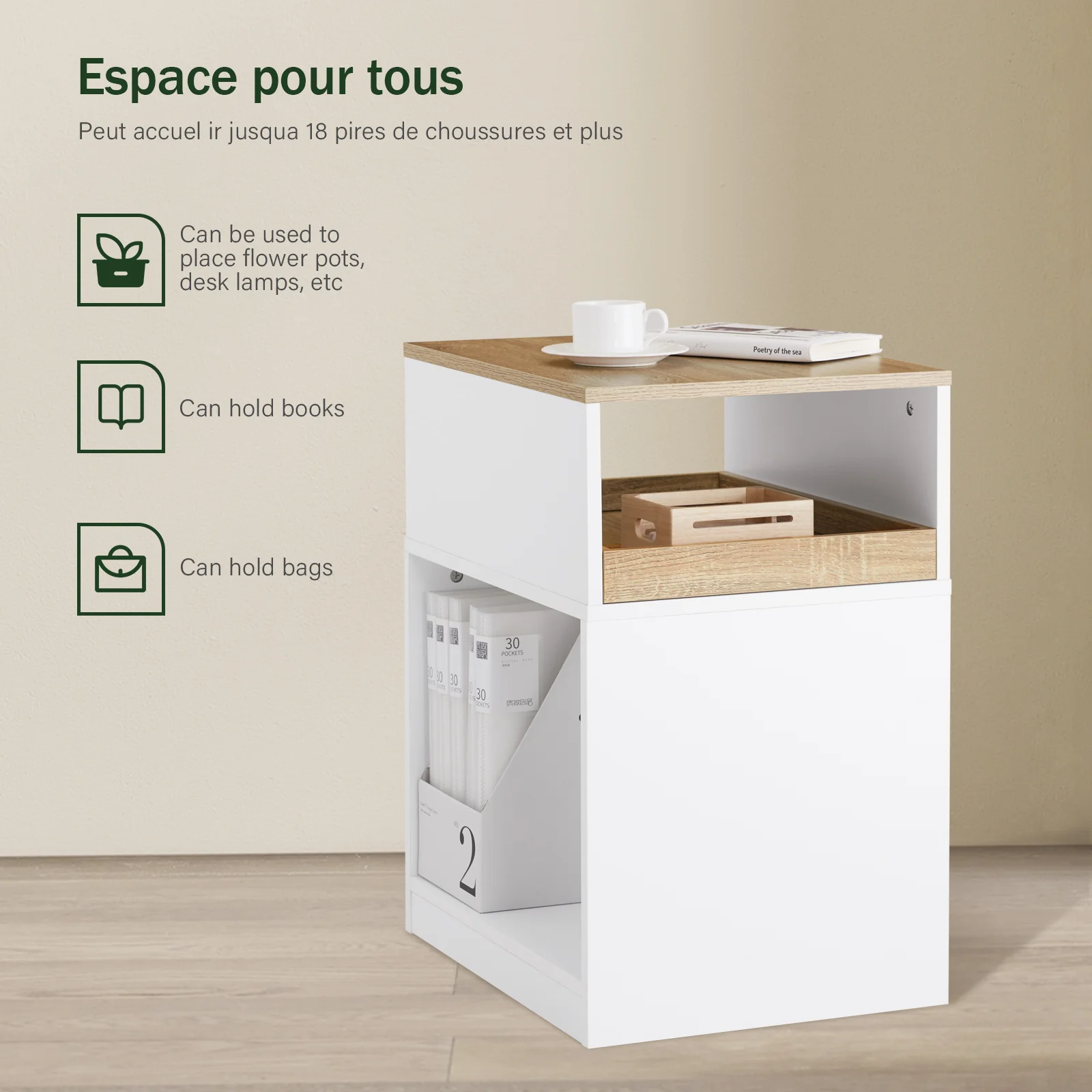 SoBuy ASK08-WN Printertafel met wieltjes, archiefkast, printtafel, printerstandaard, rolcontainer, opbergkast - Image 10