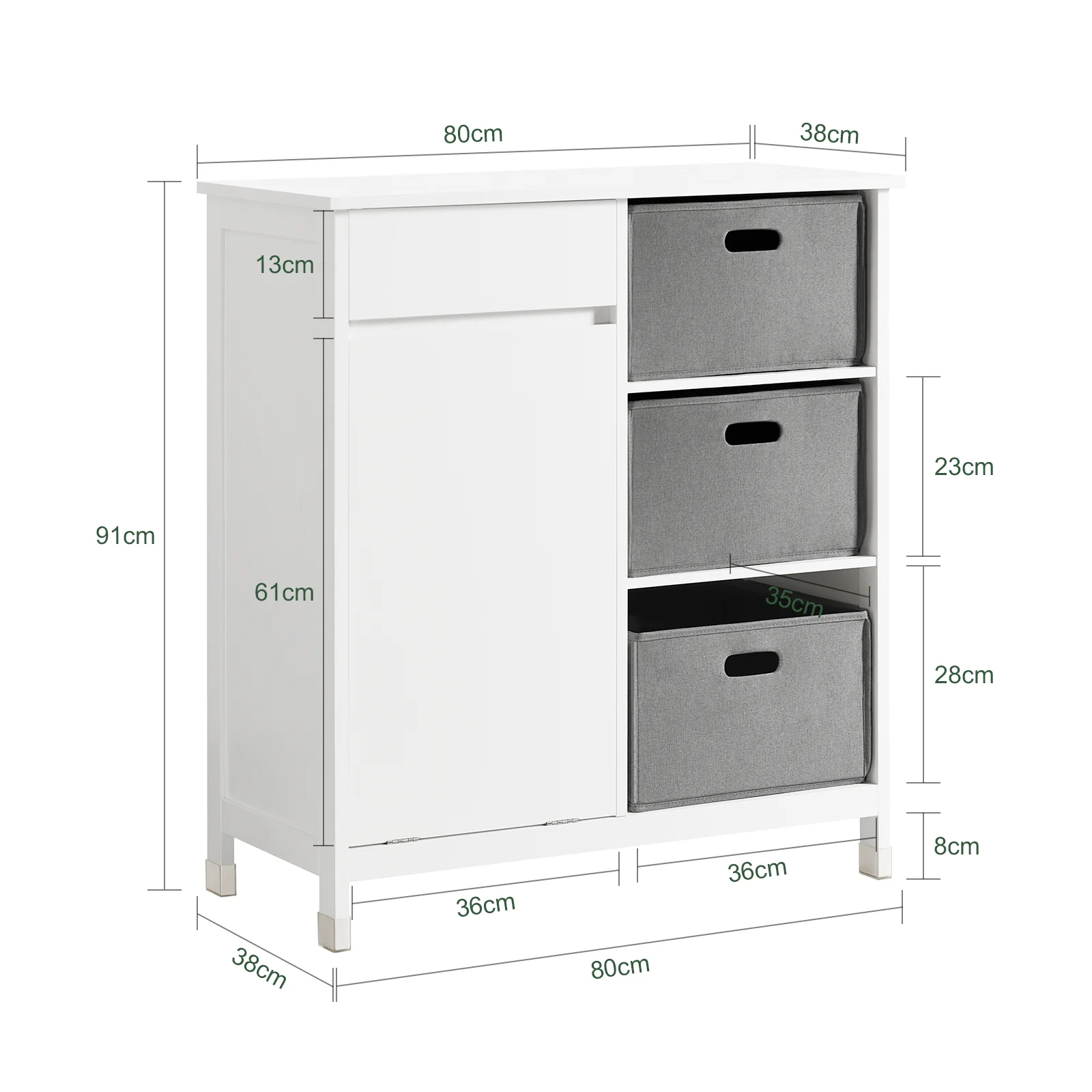 SoBuy BZR77-W Badkamerkast met Kantelbare Wasmand, Badkamermeubel met Waskast, Lage Kast, Staande Kast - Image 5