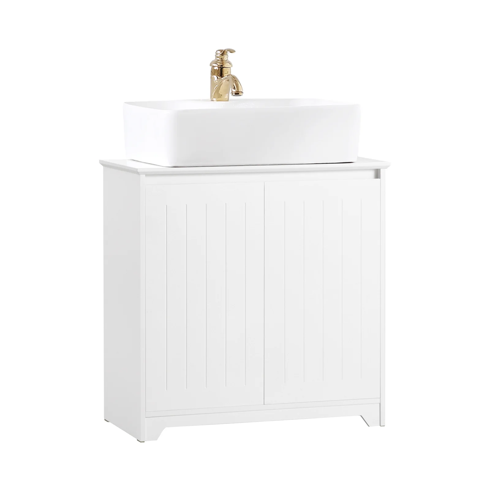 SoBuy BZR108-W Wastafel Onderkast - Wastafelmeubel - Badkamerkast - Badkamer Onderkast - Wastafelkast met 2 Deuren
