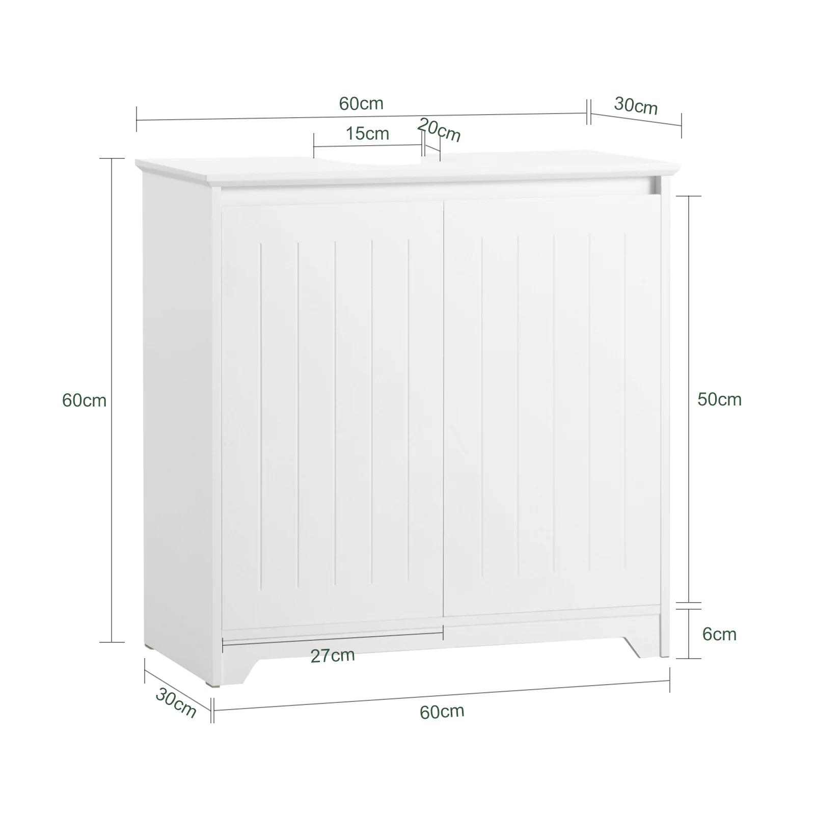 SoBuy BZR108-W Wastafel Onderkast - Wastafelmeubel - Badkamerkast - Badkamer Onderkast - Wastafelkast met 2 Deuren - Image 5