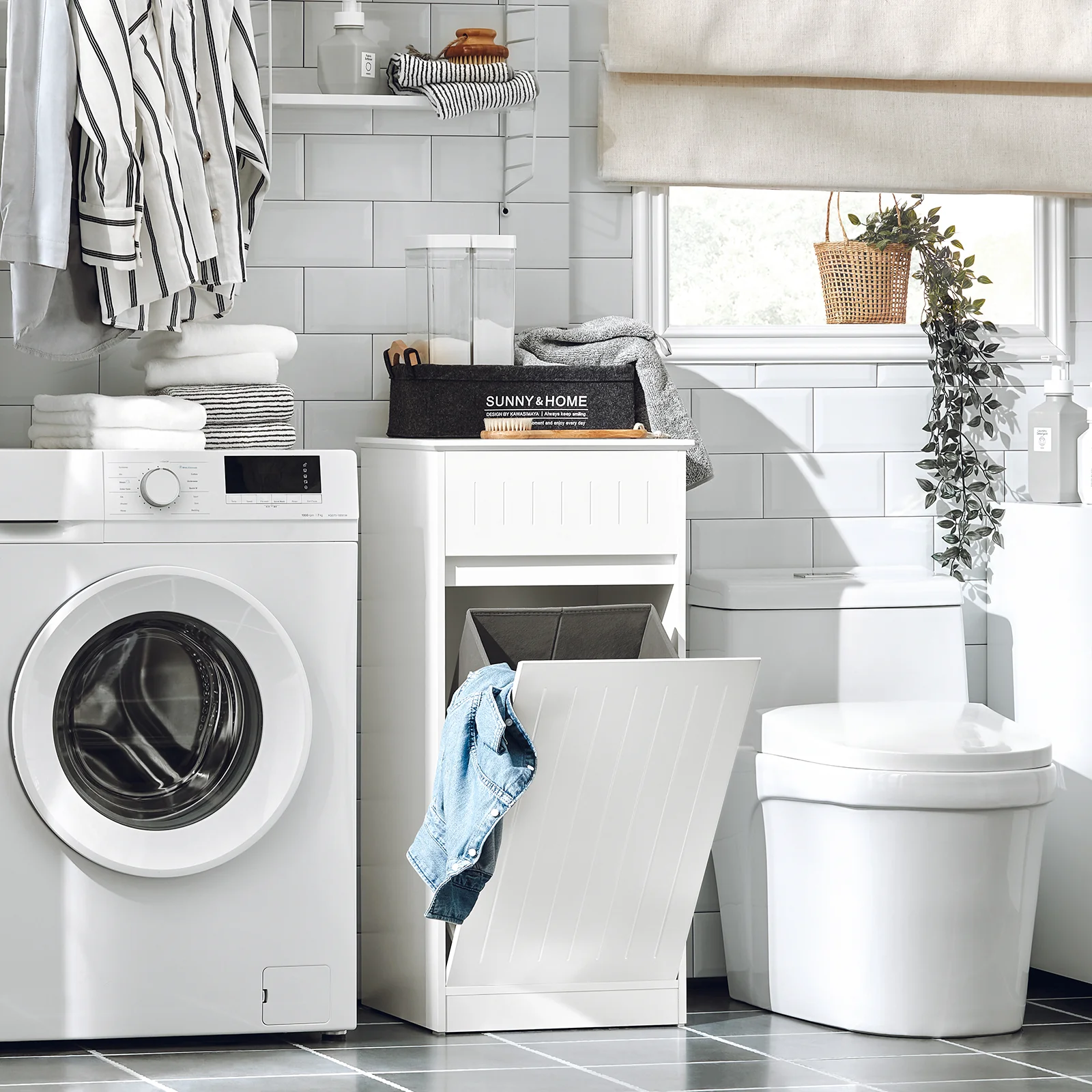 SoBuy BZR110-W Badkamerkast, Kolomkast, Lade Kast, Ladenkast, Waskast, Badkamer Halfhoge Opbergkast - Image 3