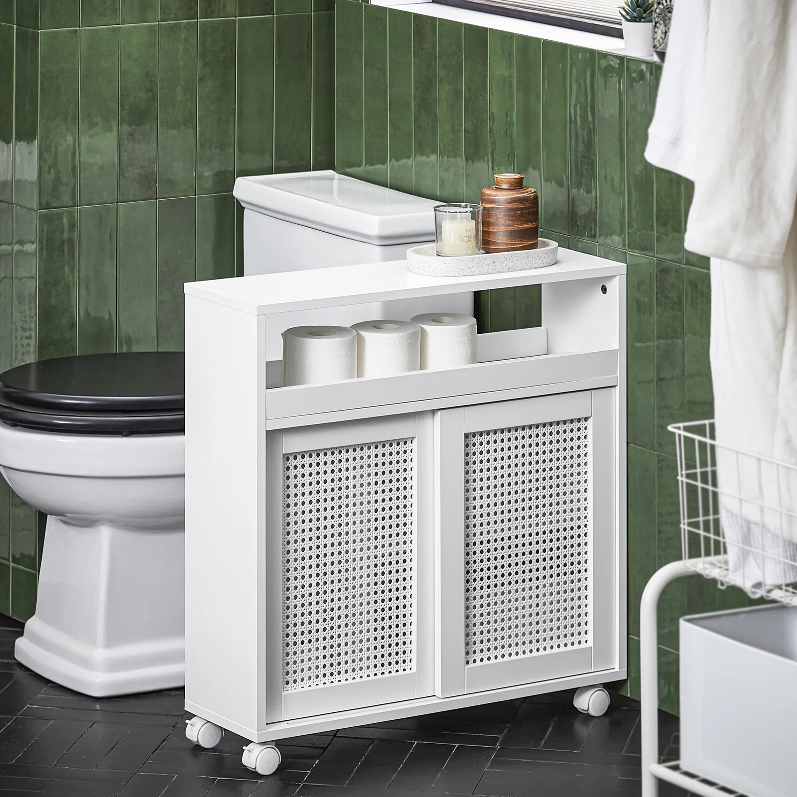 SoBuy BZR119-W Lage Kast, Badkamer Kast, Smalle Badkamerkast, Toiletkast, Toiletpapierhouder - Image 4