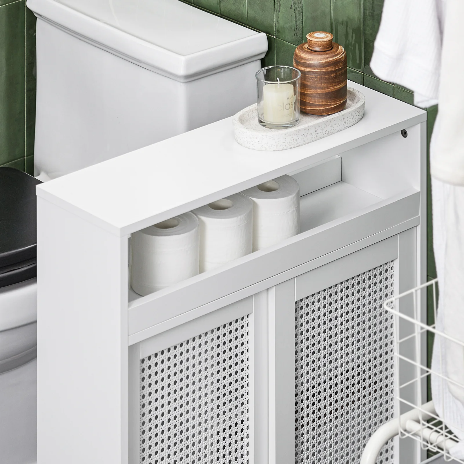 SoBuy BZR119-W Lage Kast, Badkamer Kast, Smalle Badkamerkast, Toiletkast, Toiletpapierhouder - Image 6