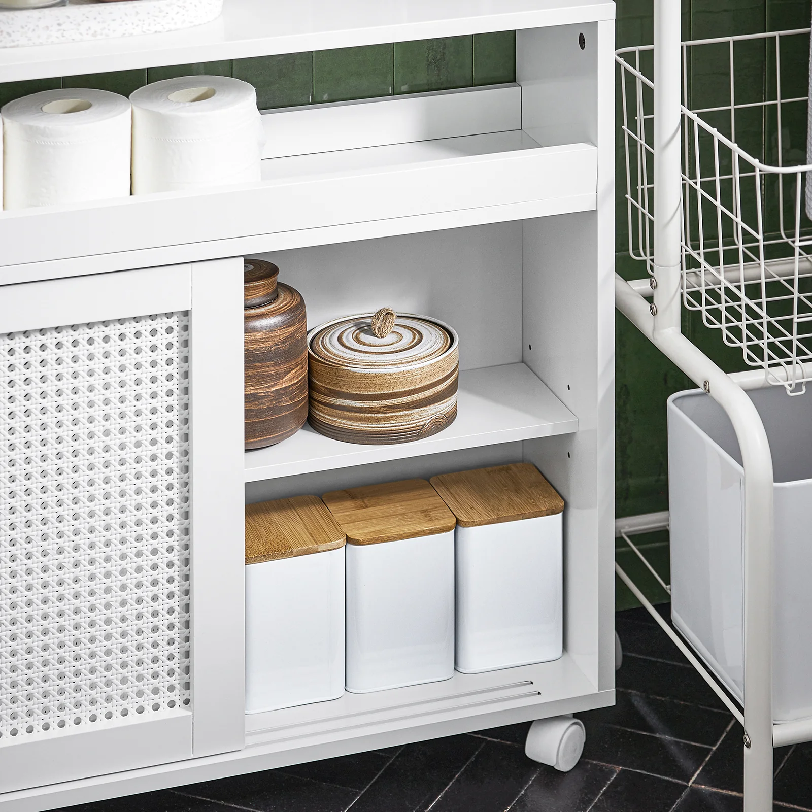 SoBuy BZR119-W Lage Kast, Badkamer Kast, Smalle Badkamerkast, Toiletkast, Toiletpapierhouder - Image 7