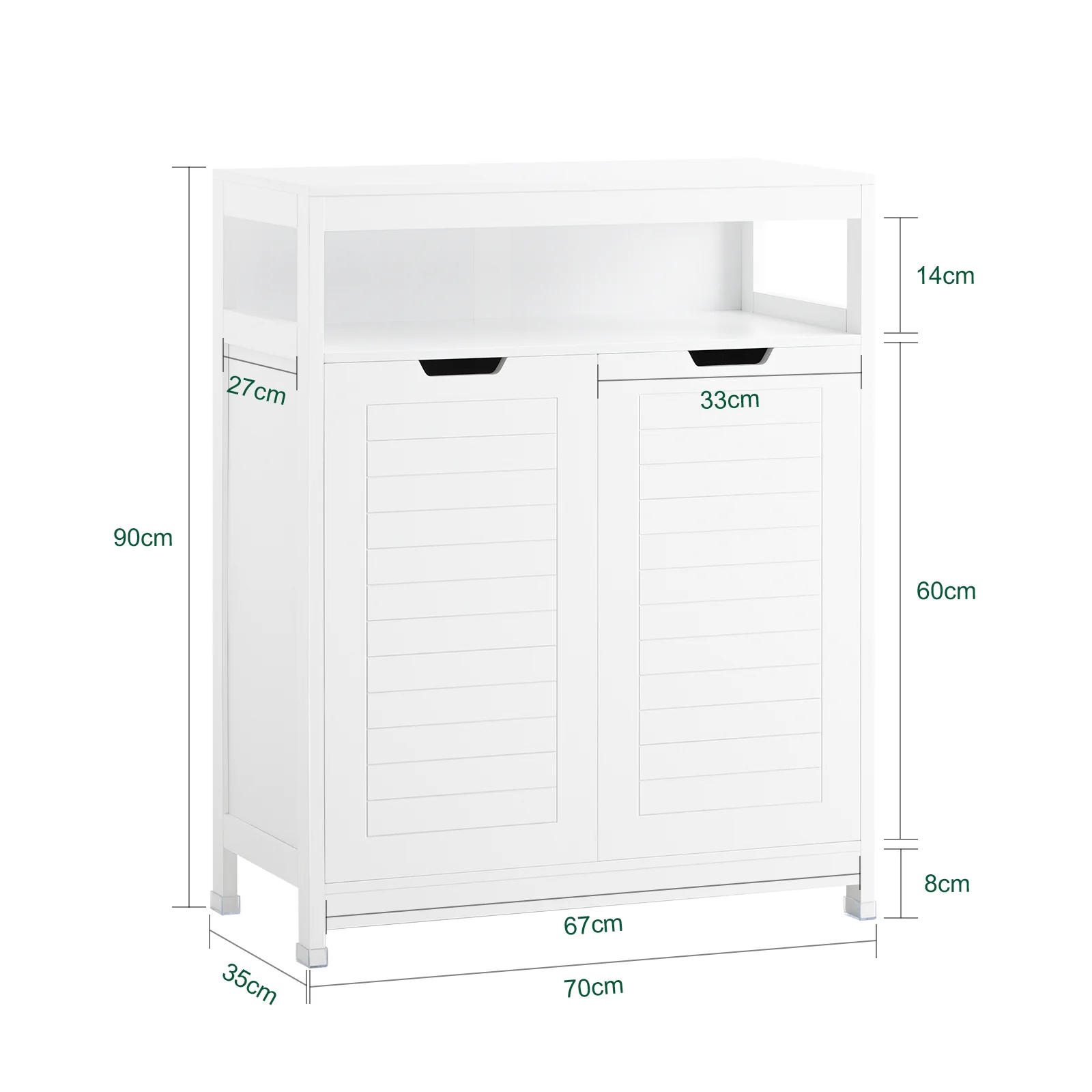 SoBuy BZR121-W Badkamerkast, Lage Kast, Smal Badkamerkastje, Badkamermeubel met 2 Deuren - Image 5