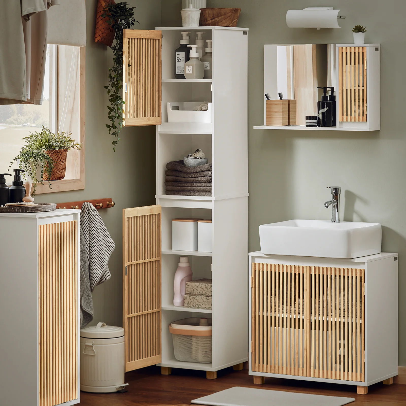 SoBuy BZR127-W Badkamer Kolomkast, Hoge Kast, Badkamerkast, Staande Kolomkast, Opbergkast Opbergplank - Image 3