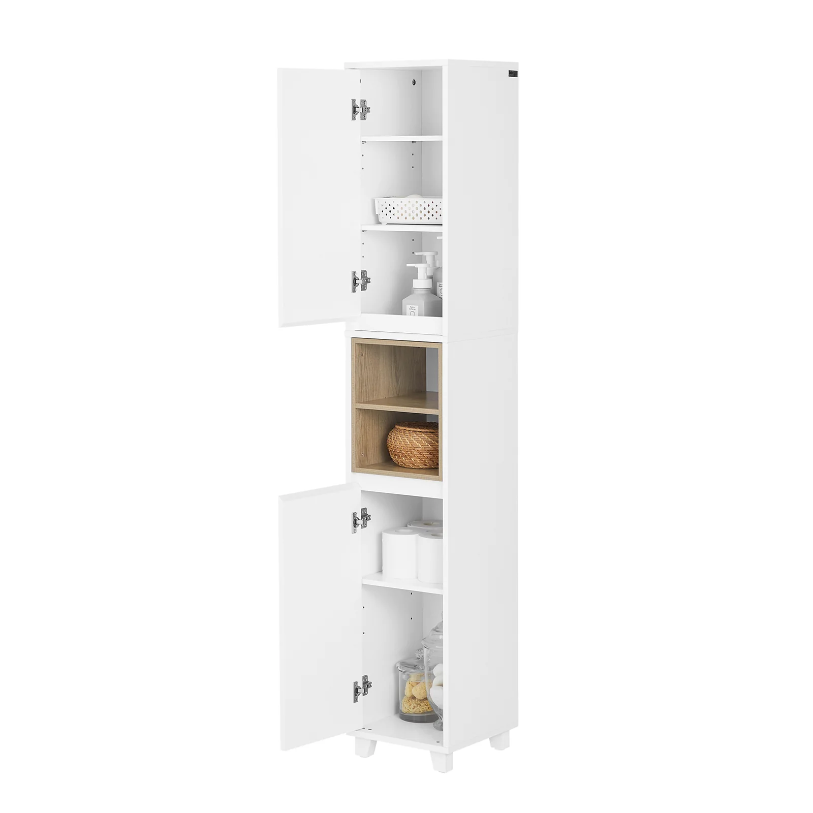 SoBuy BZR147-W Badkamerkast, smalle plank, badkamerkast, opbergkast voor badkamer, met 2 deuren en 2 vakken, 30 x 30 x 170 cm, wit - Image 6
