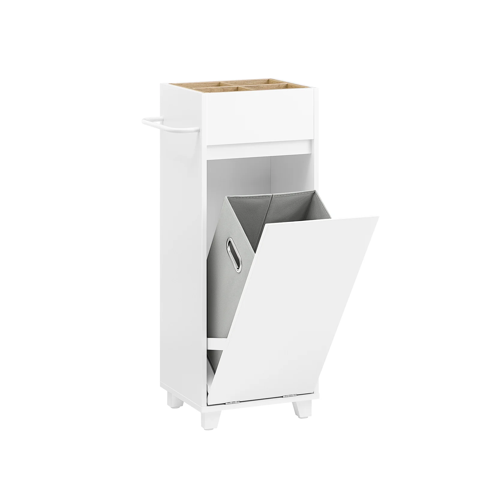 Pre-order SoBuy BZR159-W Waskast, onderkast voor badkamer, wasmand, opbergkast met 4 kleine open vakken en 1 afneembare wasmand