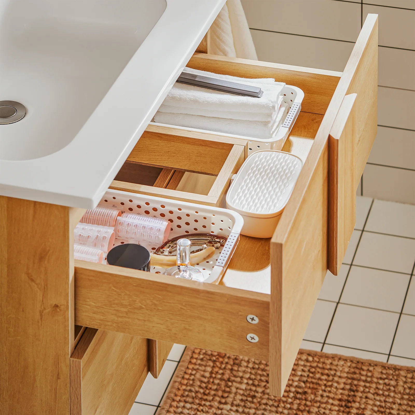 SoBuy BZR172-N Onderkast wastafel met twee laden, opbergkast voor badkamer, badkamermeubel, kast met wastafel van keramiek - Image 11