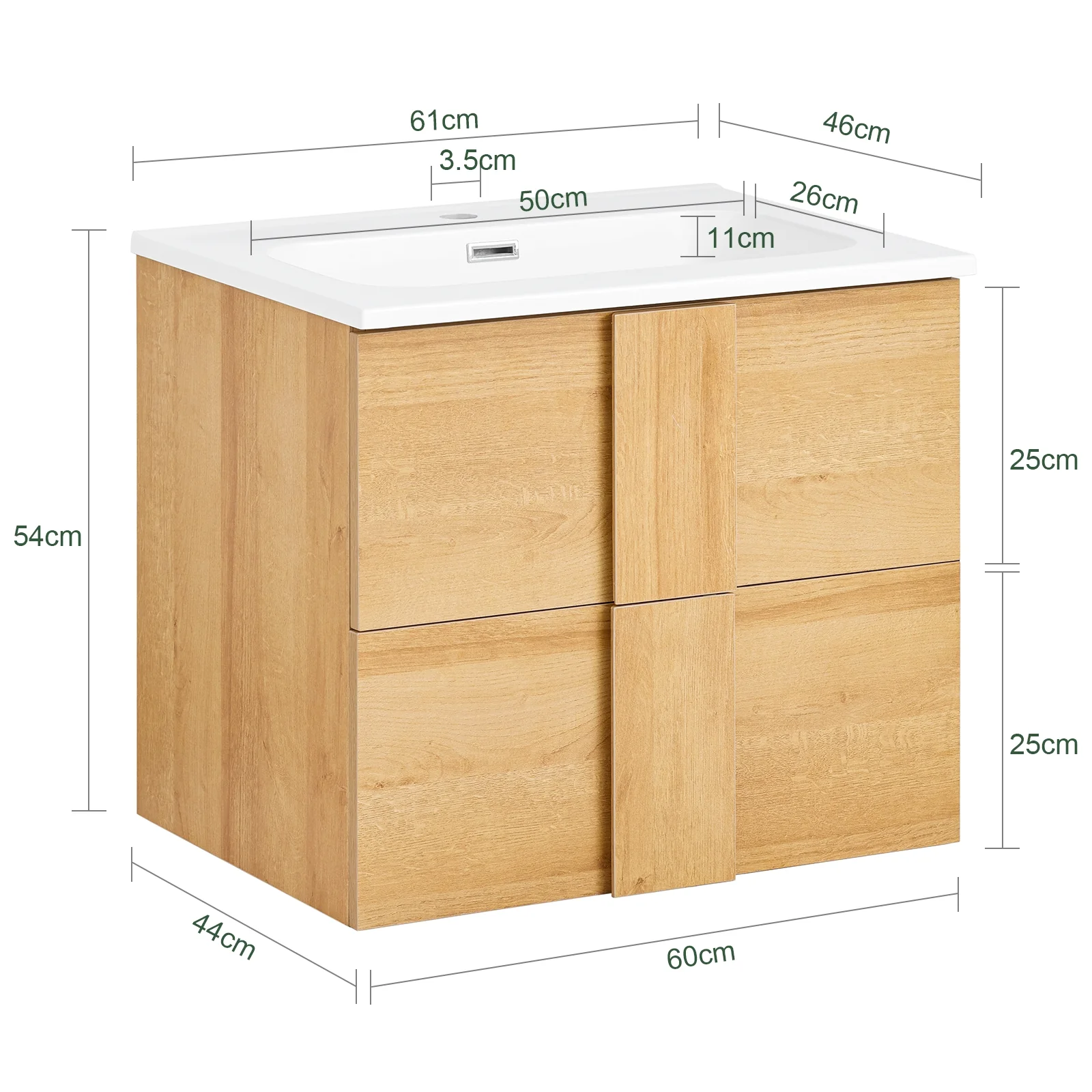 SoBuy BZR172-N Onderkast wastafel met twee laden, opbergkast voor badkamer, badkamermeubel, kast met wastafel van keramiek - Image 5