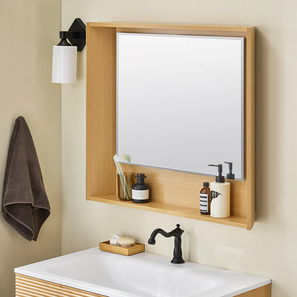 SoBuy BZR198-N Hangkast voor wastafel met spiegel, wastafelmeubel met spiegel, wastafelset met spiegel, handwaskast met spiegel, houtkleur - Image 14