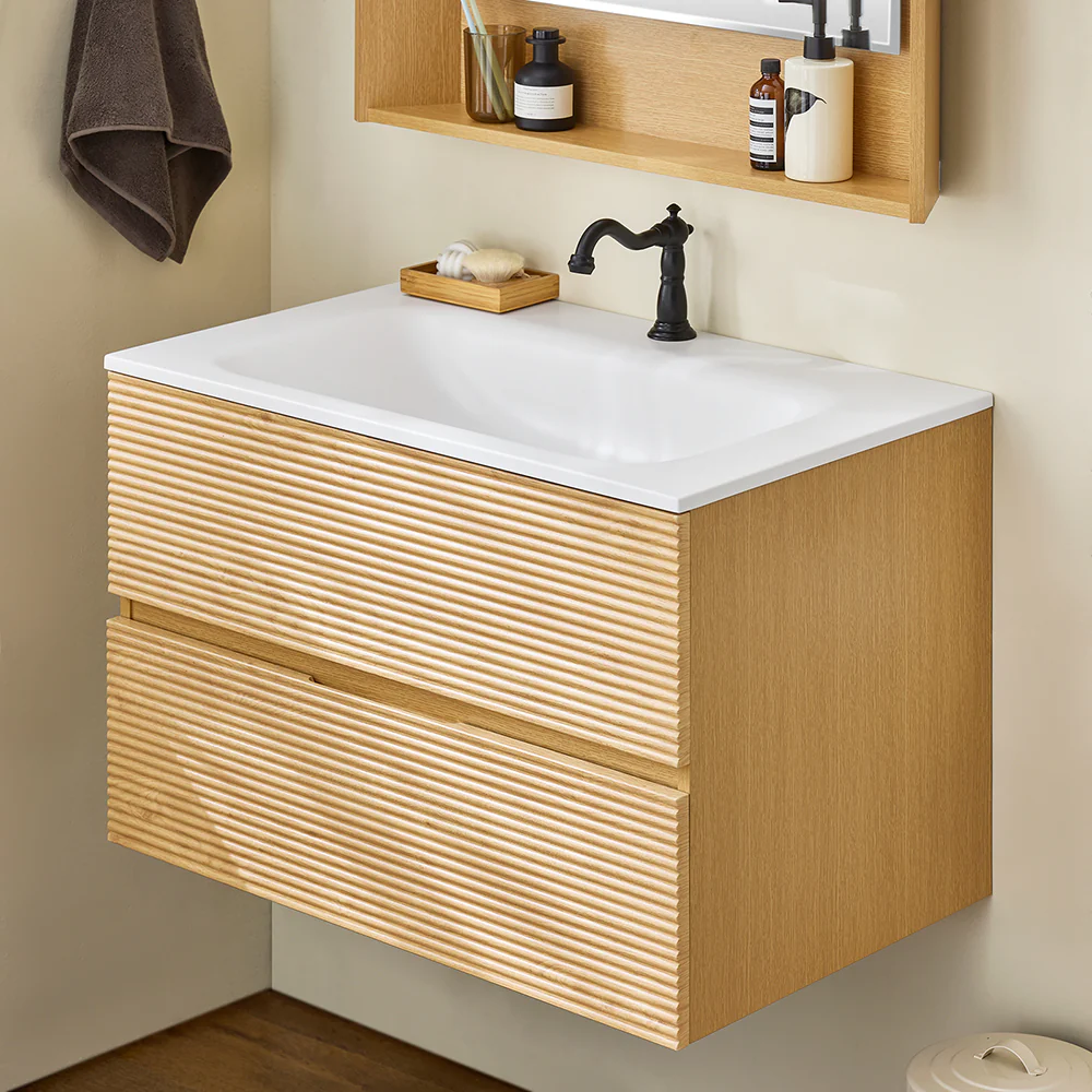 SoBuy BZR198-N Hangkast voor wastafel met spiegel, wastafelmeubel met spiegel, wastafelset met spiegel, handwaskast met spiegel, houtkleur - Image 25