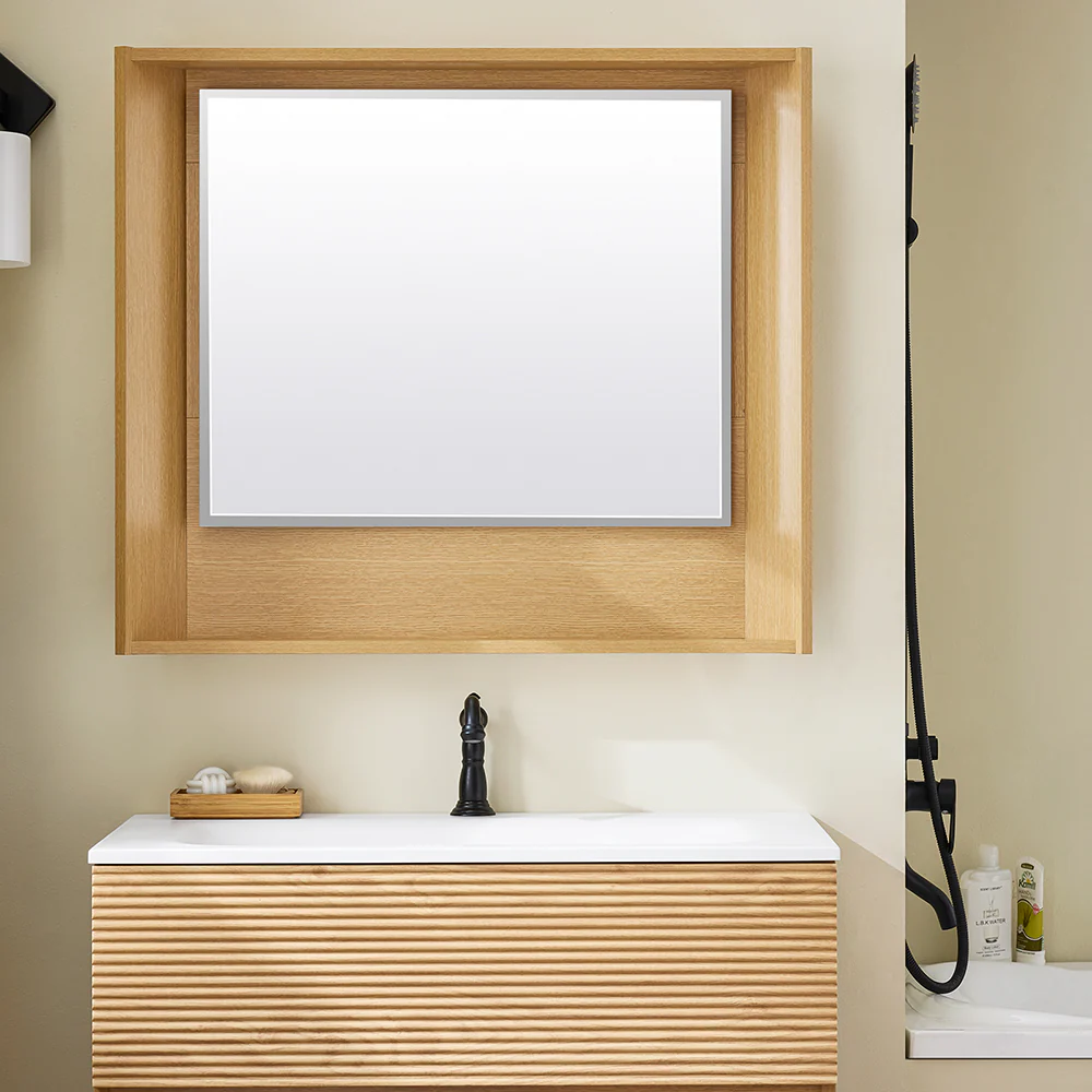 SoBuy BZR198-N Hangkast voor wastafel met spiegel, wastafelmeubel met spiegel, wastafelset met spiegel, handwaskast met spiegel, houtkleur - Image 8