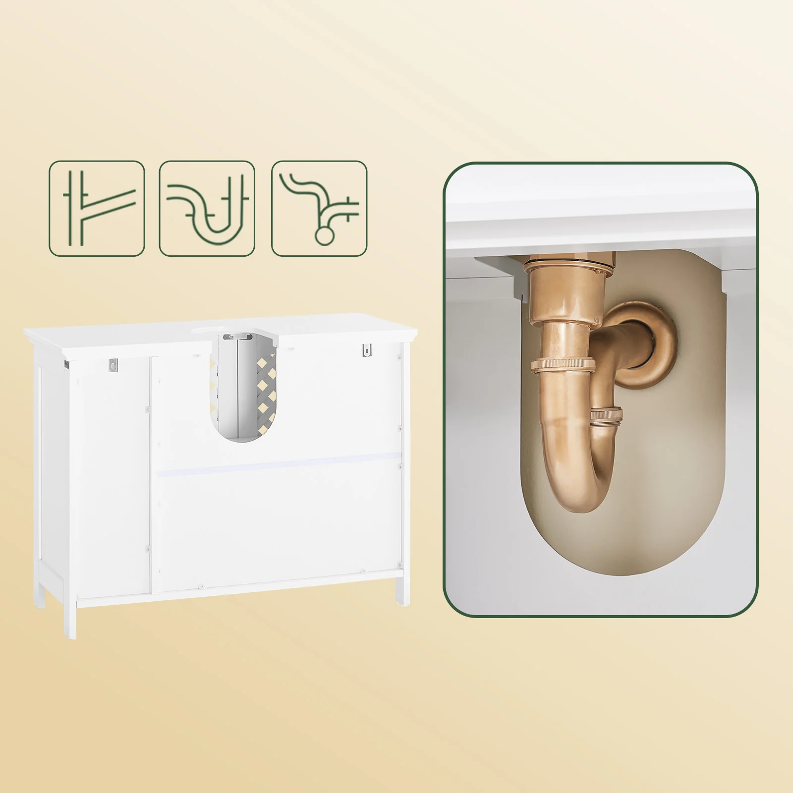 SoBuy BZR210-W Onderkast voor wastafel met 2 deuren en open nis – wastafelkast van MDF E1, verstelbaar rek, belasting 42 kg – badkamerkast 80 x 31,5 x 60,5 cm - Image 7