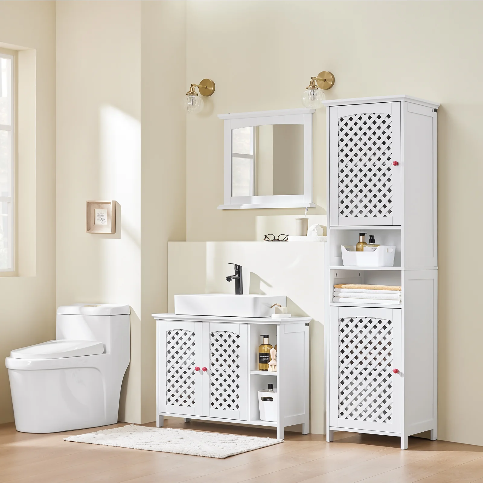 SoBuy BZR212-W Wandkast voor badkamer met spiegel, hoge kast, badkamer, wit, 60 x 6 x 53,5 cm, van MDF E1 en glas, wandtoiletkast met plank - Image 11