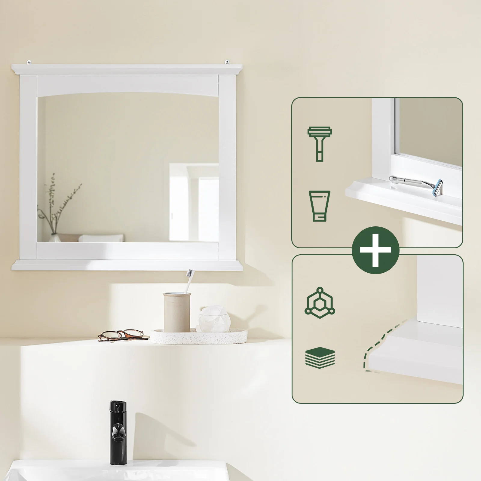 SoBuy BZR212-W Wandkast voor badkamer met spiegel, hoge kast, badkamer, wit, 60 x 6 x 53,5 cm, van MDF E1 en glas, wandtoiletkast met plank - Image 6