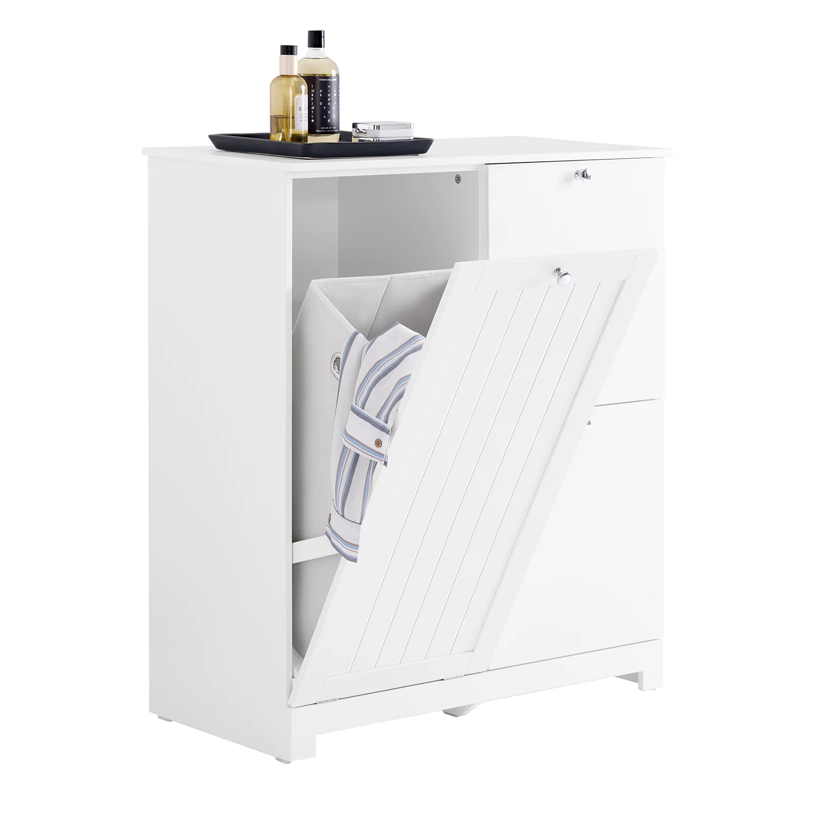 Pre-order SoBuy BZR213-W Badkamermeubel met 3 wasmanden, smalle opbergzuil, 78 x 38 x 90 cm, met 1 grote geïntegreerde mand en 2 afneembare stoffen manden, ruimtebesparende badkamerkast