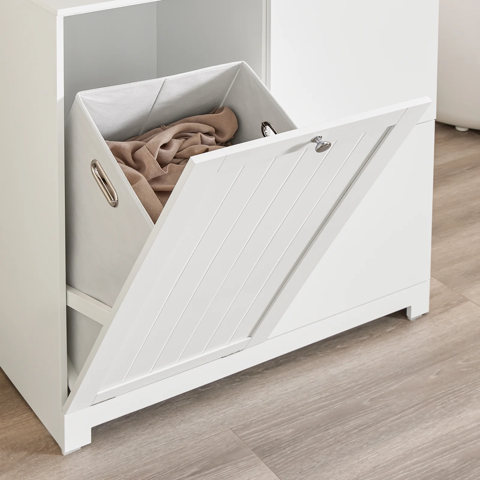 Pre-order SoBuy BZR213-W Badkamermeubel met 3 wasmanden, smalle opbergzuil, 78 x 38 x 90 cm, met 1 grote geïntegreerde mand en 2 afneembare stoffen manden, ruimtebesparende badkamerkast - Image 12