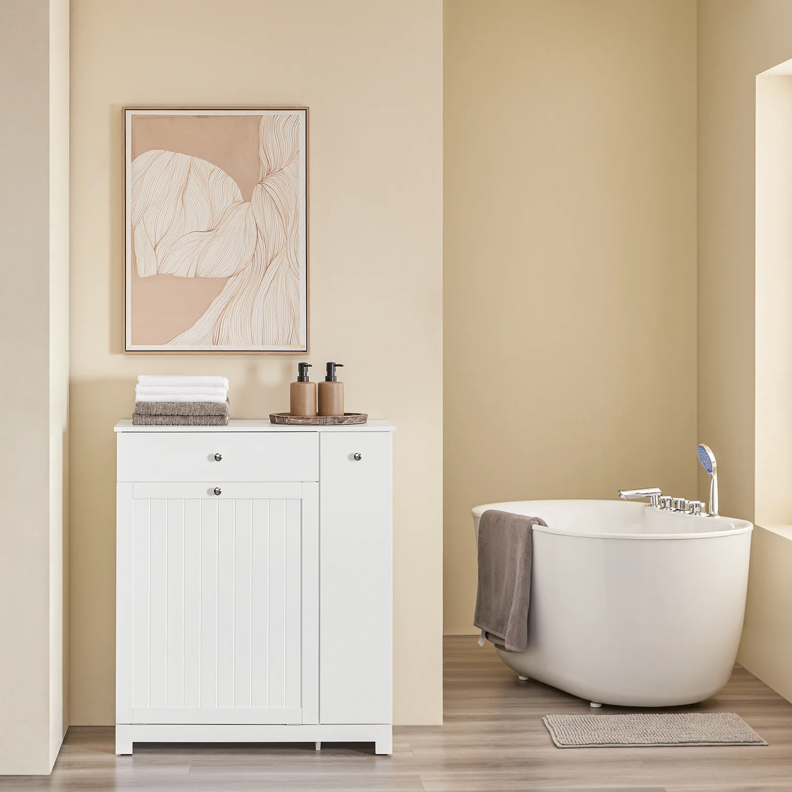 Pre-order SoBuy BZR214-W Badkamermeubel met wasmand, opbergzuil met 1 lade en schuifvak, waterdichte badkamerkast 78 x 38 x 90,3 cm, ideaal voor toilet, wastafel, toilet - Image 2