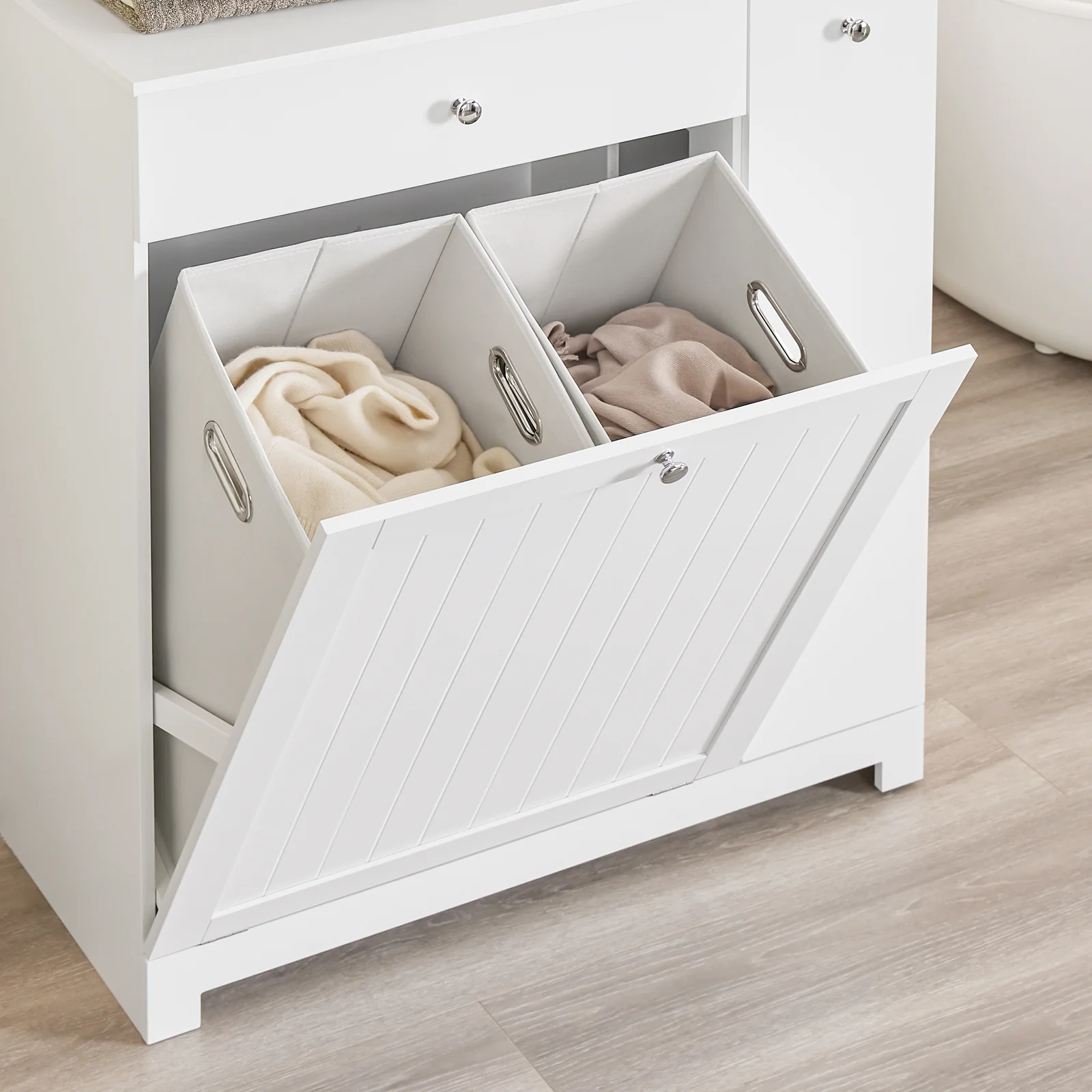 Pre-order SoBuy BZR214-W Badkamermeubel met wasmand, opbergzuil met 1 lade en schuifvak, waterdichte badkamerkast 78 x 38 x 90,3 cm, ideaal voor toilet, wastafel, toilet - Image 6