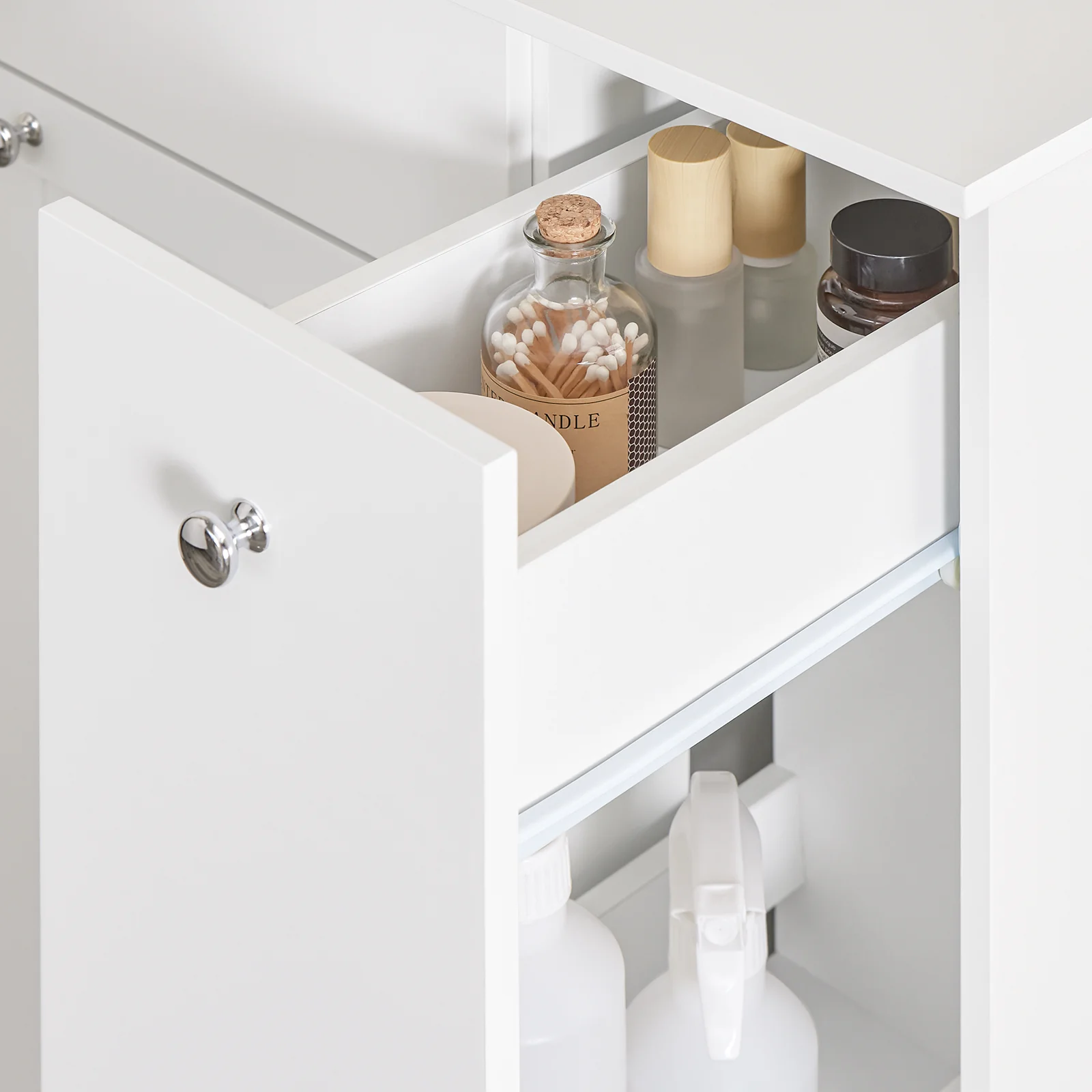 Pre-order SoBuy BZR214-W Badkamermeubel met wasmand, opbergzuil met 1 lade en schuifvak, waterdichte badkamerkast 78 x 38 x 90,3 cm, ideaal voor toilet, wastafel, toilet - Image 7