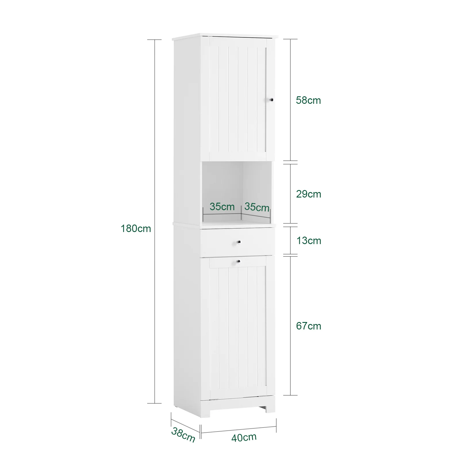 SoBuy BZR216-W Badkamerzuil met wasmand, badkamermeubel, 40 x 38 x 180 cm, met lade en verstelbare plank, kleine opbergkast, ruimtebesparend, ideaal voor toilet, toilet - Image 5