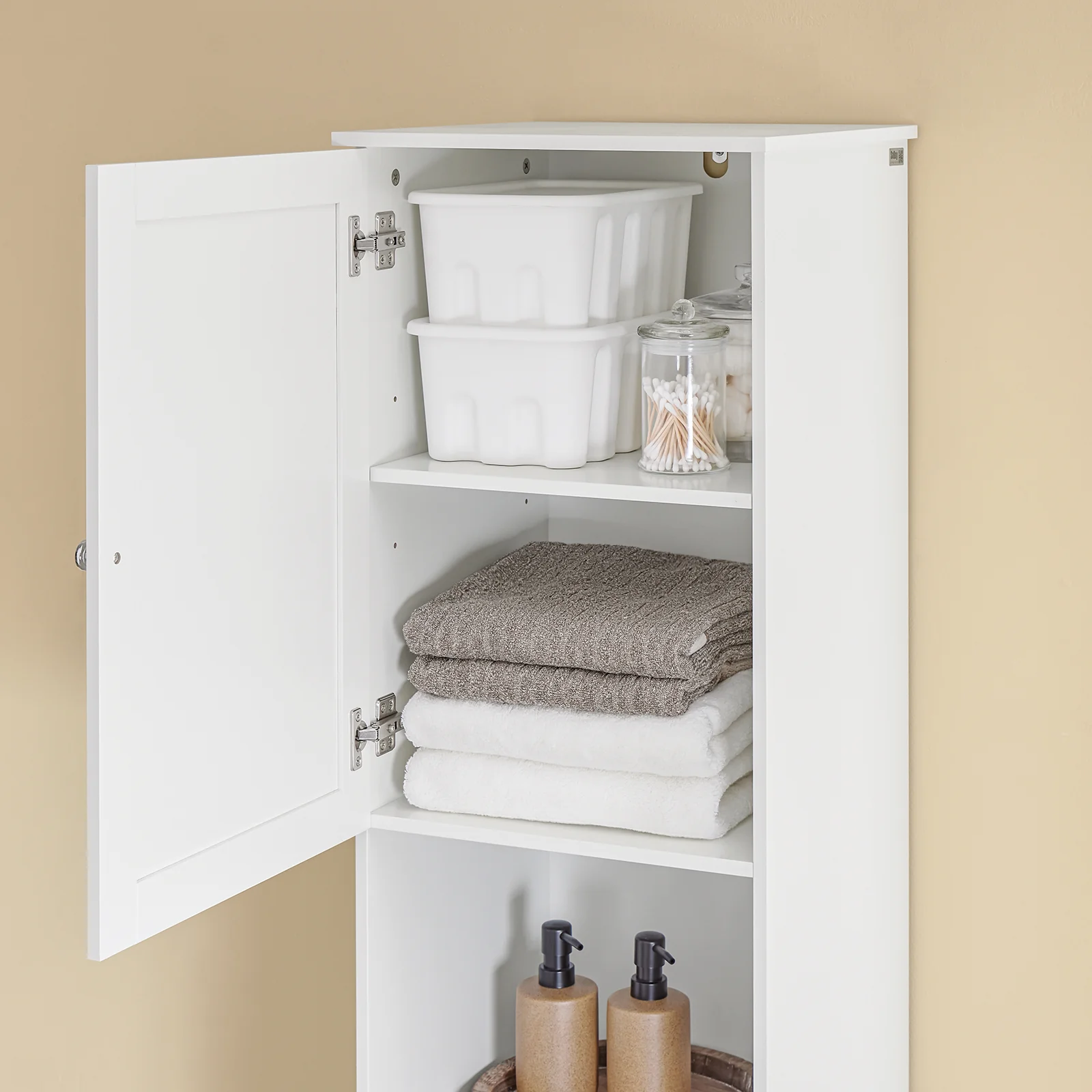 SoBuy BZR216-W Badkamerzuil met wasmand, badkamermeubel, 40 x 38 x 180 cm, met lade en verstelbare plank, kleine opbergkast, ruimtebesparend, ideaal voor toilet, toilet - Image 6