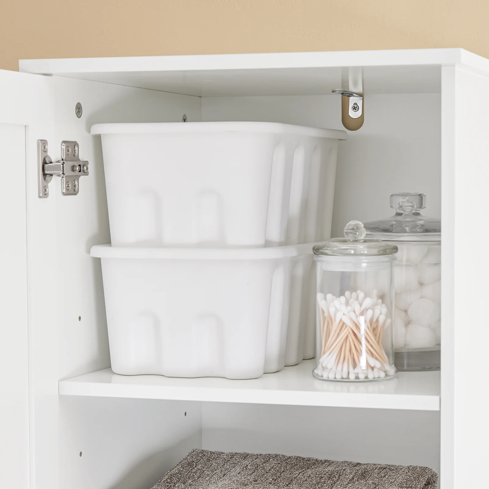 SoBuy BZR216-W Badkamerzuil met wasmand, badkamermeubel, 40 x 38 x 180 cm, met lade en verstelbare plank, kleine opbergkast, ruimtebesparend, ideaal voor toilet, toilet - Image 7