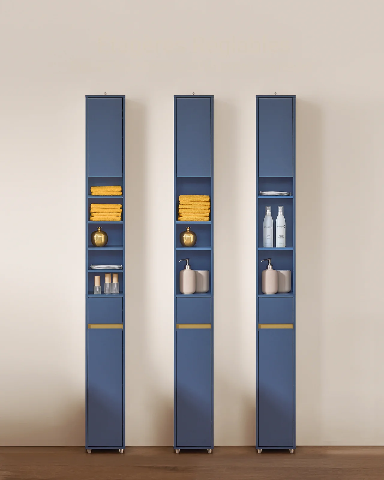 SoBuy BZR34-II-B Hoge Badkamerkast - Vrijstaande Smalle Badkamerkast, Waterbestendig met Verstelbare Planken en Lade - Compacte Badkamermeubel van Hout, Blauw, 20x20x180cm - Image 4