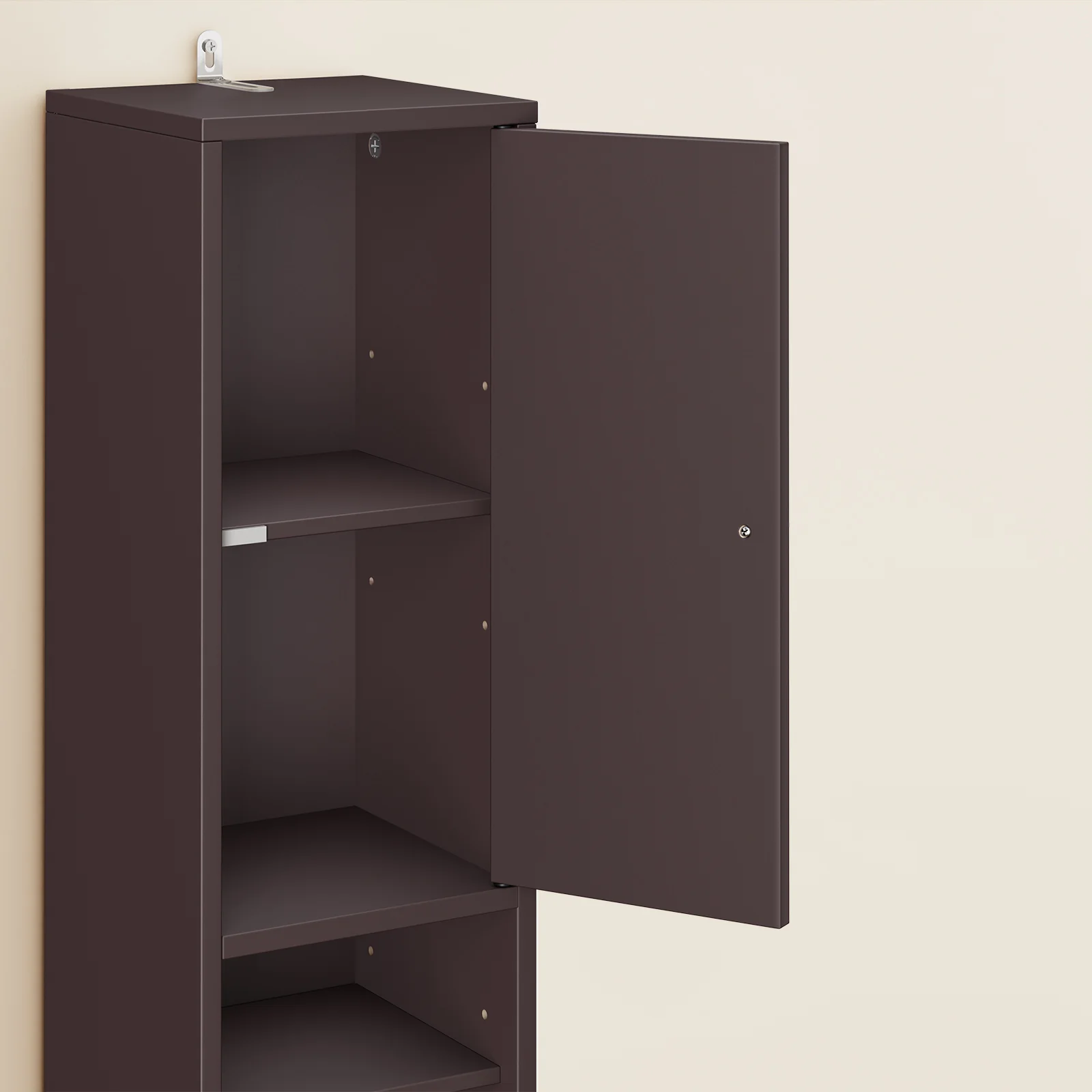 SoBuy BZR34-II-BR Hoge Badkamerkast – Smalle Opbergkast voor Badkamer– Vrijstaand Slank Badkamermeubel, Waterbestendig MDF met Verstelbare Planken en Lade, Donkerbruin, B20 x D20 x H180cm - Image 13