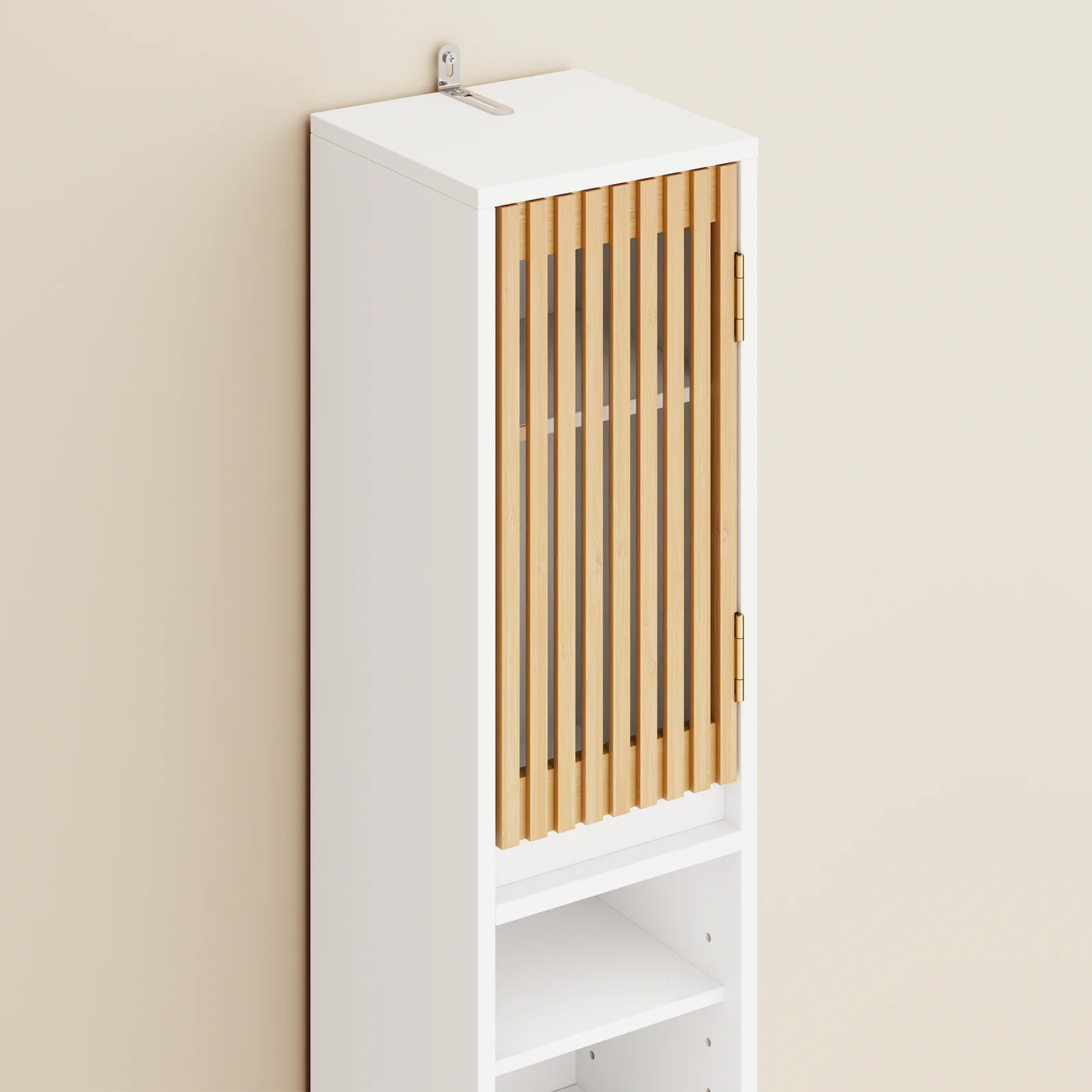 SoBuy BZR34-BW Badkamermeubel, zuil hoge opbergkast, kleine badkamerkast met 6 verstelbare planken, opslag voor kleine houten ruimtes, wit, 20 x 20 x 180 cm - Image 12