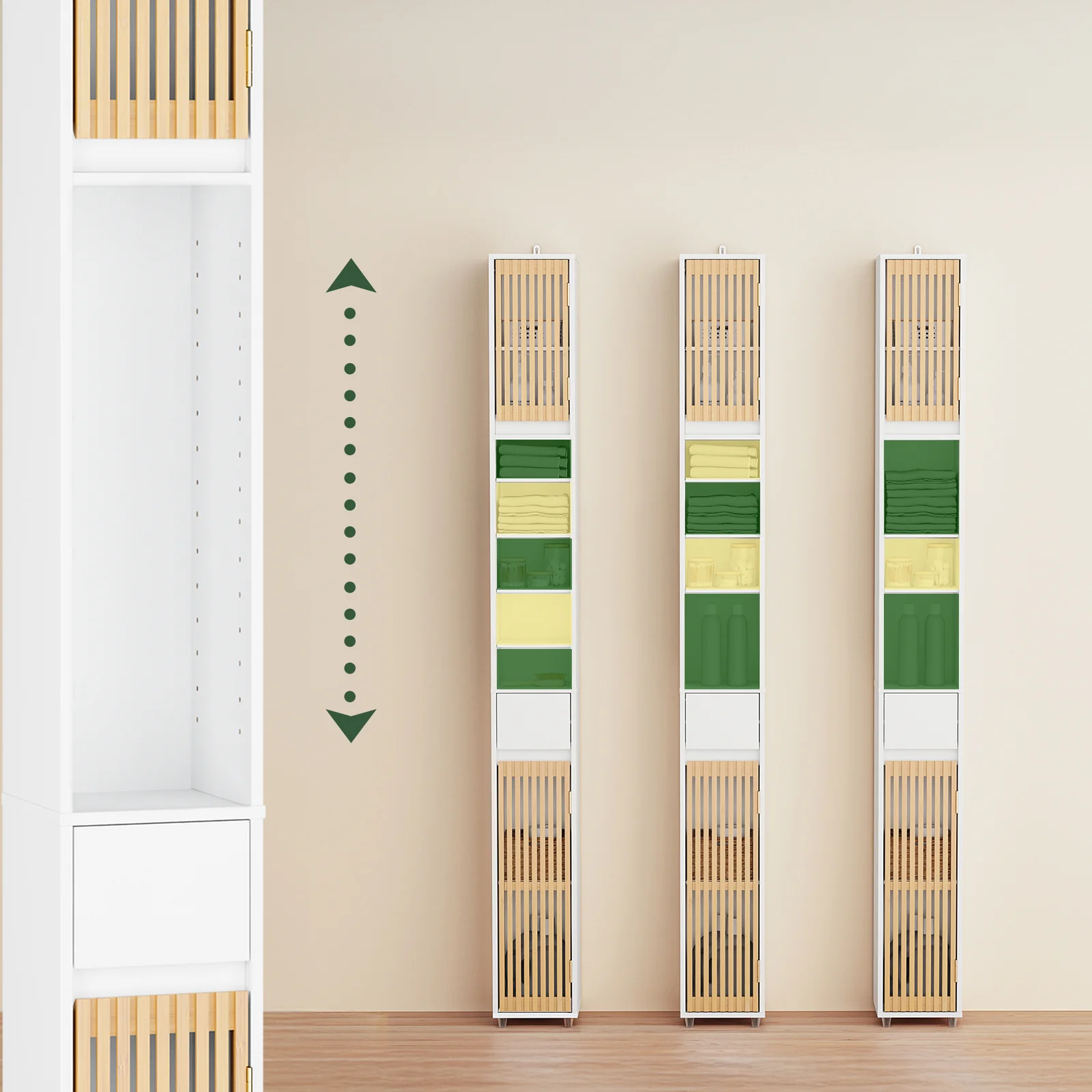 SoBuy BZR34-BW Badkamermeubel, zuil hoge opbergkast, kleine badkamerkast met 6 verstelbare planken, opslag voor kleine houten ruimtes, wit, 20 x 20 x 180 cm - Image 8
