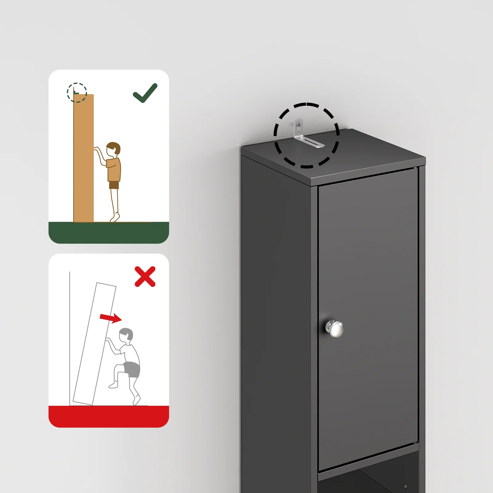 SoBuy BZR34-II-SCH Hoge Badkamerkast – Smalle Opbergkast – Badkamerkolom, Kolomkast met Verstelbare Planken en Lade, Waterbestendig MDF, voor Badkamer, Woonkamer, Slaapkamer, Zwart, 20x20x180 cm - Image 5