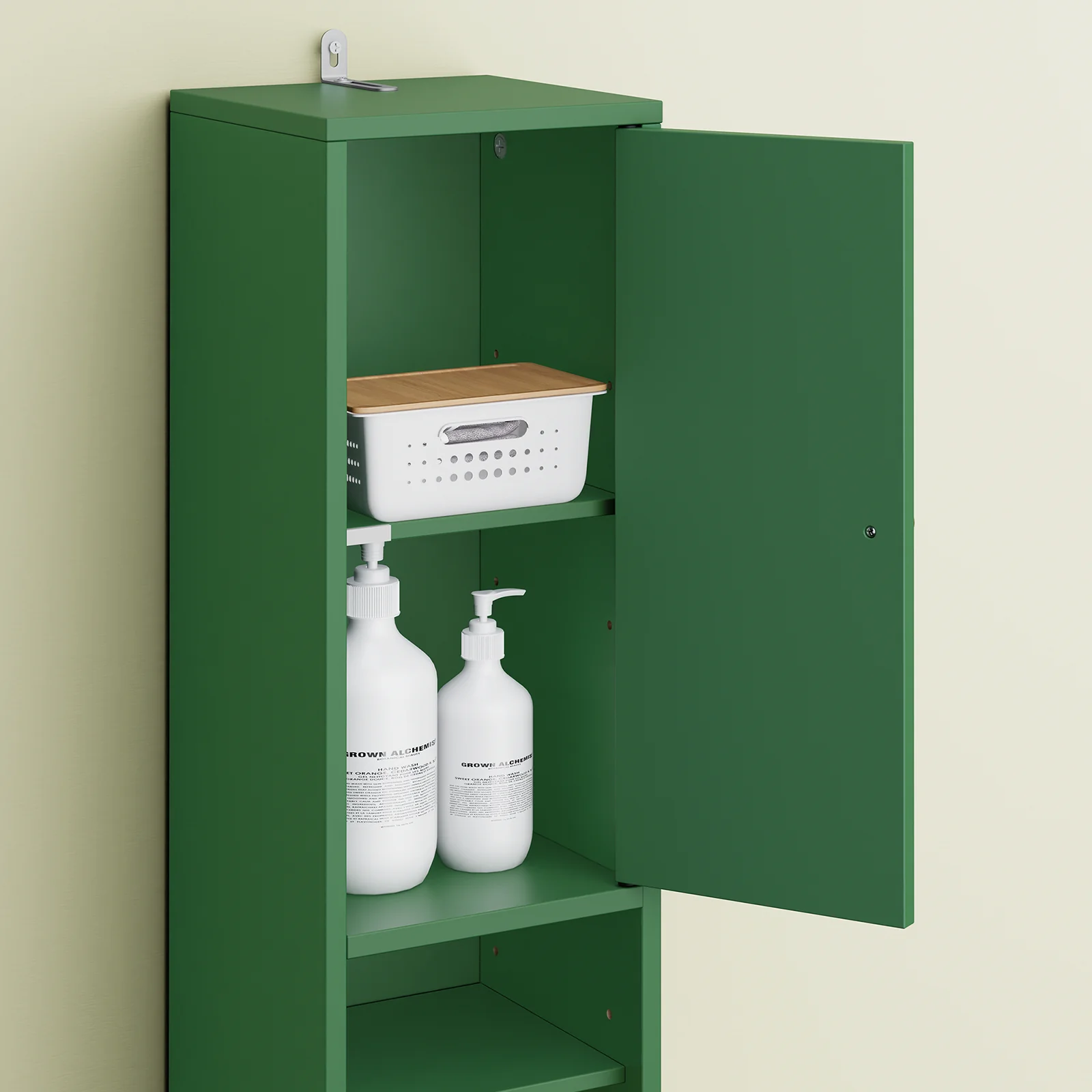 SoBuy BZR34-II-SY Hoge Badkamerkast – Smalle Opbergkast voor Badkamer– Vrijstaand Compacte Badkamermeubel, Waterbestendig met Verstelbare Planken en Lade, Donkergroen, B20 x D20 x H180cm - Image 14