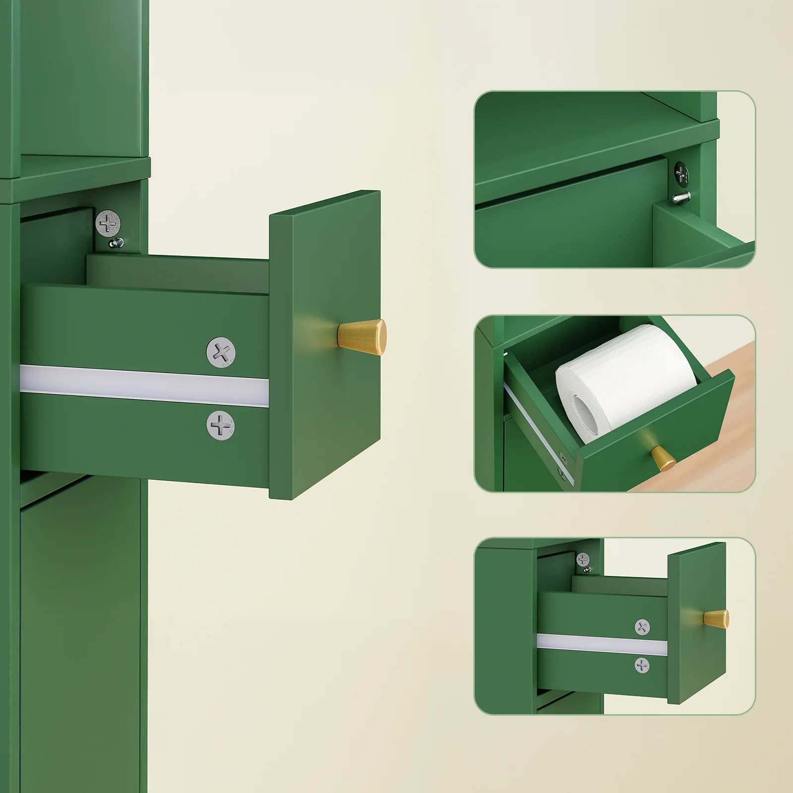SoBuy BZR34-II-SY Hoge Badkamerkast – Smalle Opbergkast voor Badkamer– Vrijstaand Compacte Badkamermeubel, Waterbestendig met Verstelbare Planken en Lade, Donkergroen, B20 x D20 x H180cm - Image 9