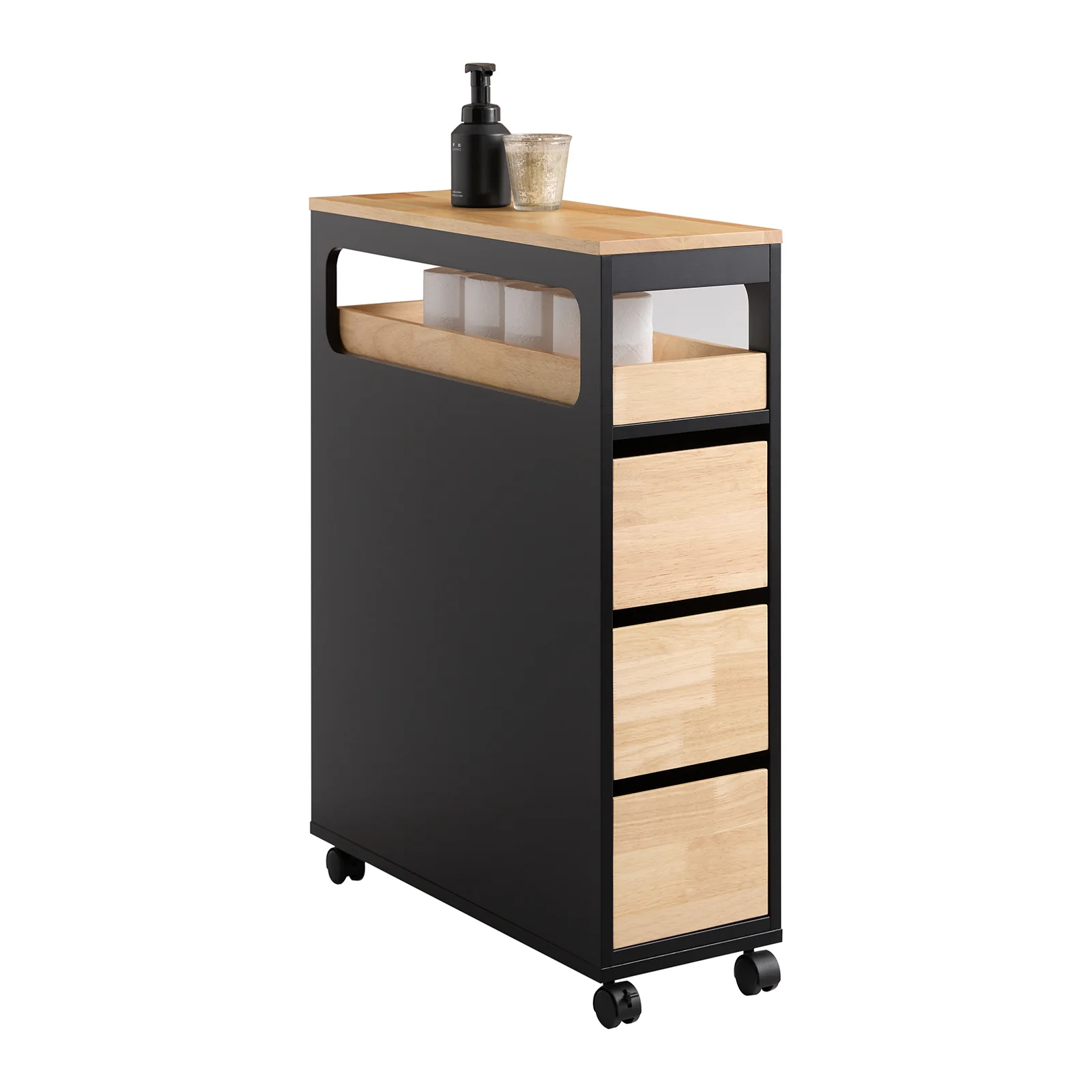 Pre-order SoBuy BZR54-II-SCH Smalle Badkamerkast op Wielen – Compact Opbergmeubel met Lades & Vakken – 65×23×82 cm, Zwart