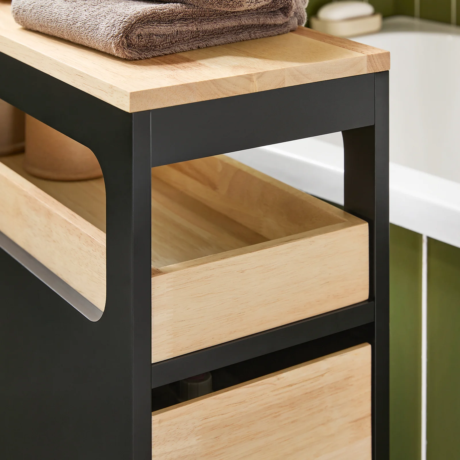 Pre-order SoBuy BZR54-II-SCH Smalle Badkamerkast op Wielen – Compact Opbergmeubel met Lades & Vakken – 65×23×82 cm, Zwart - Image 11